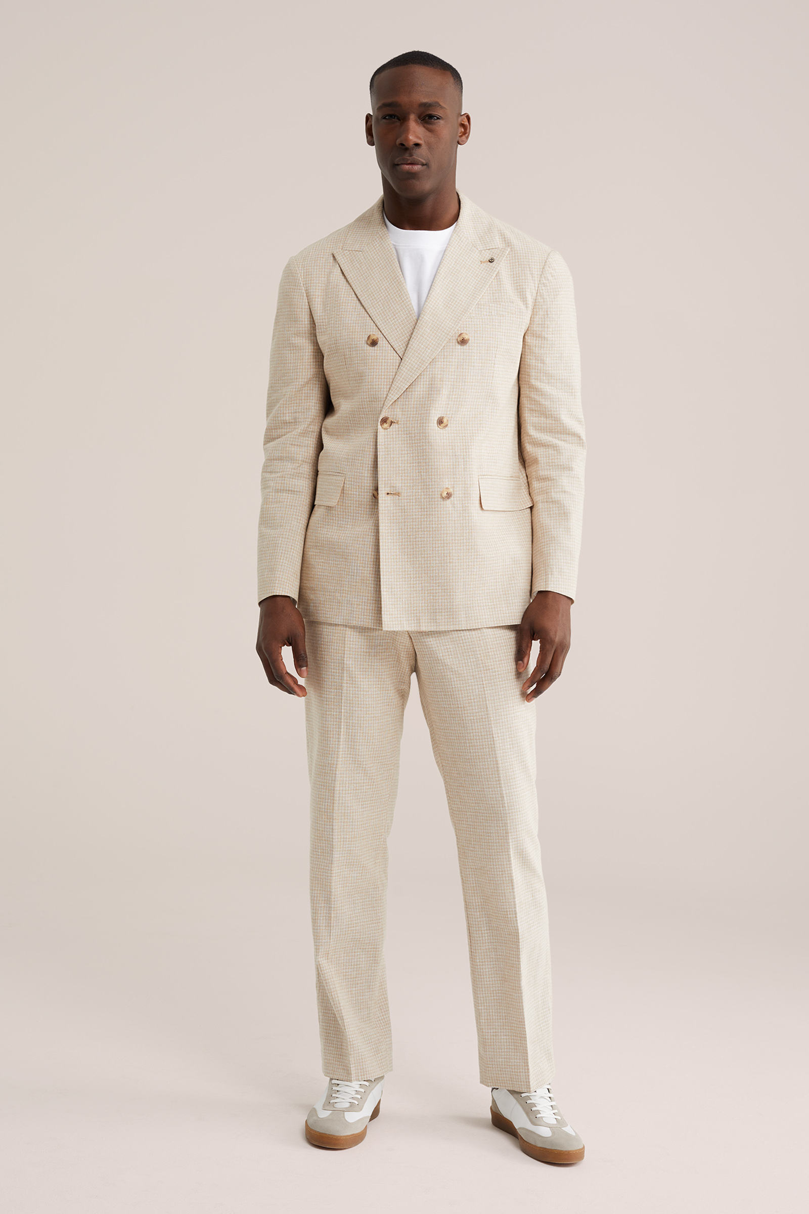 Heren slim fit double breasted blazer met micropatroon