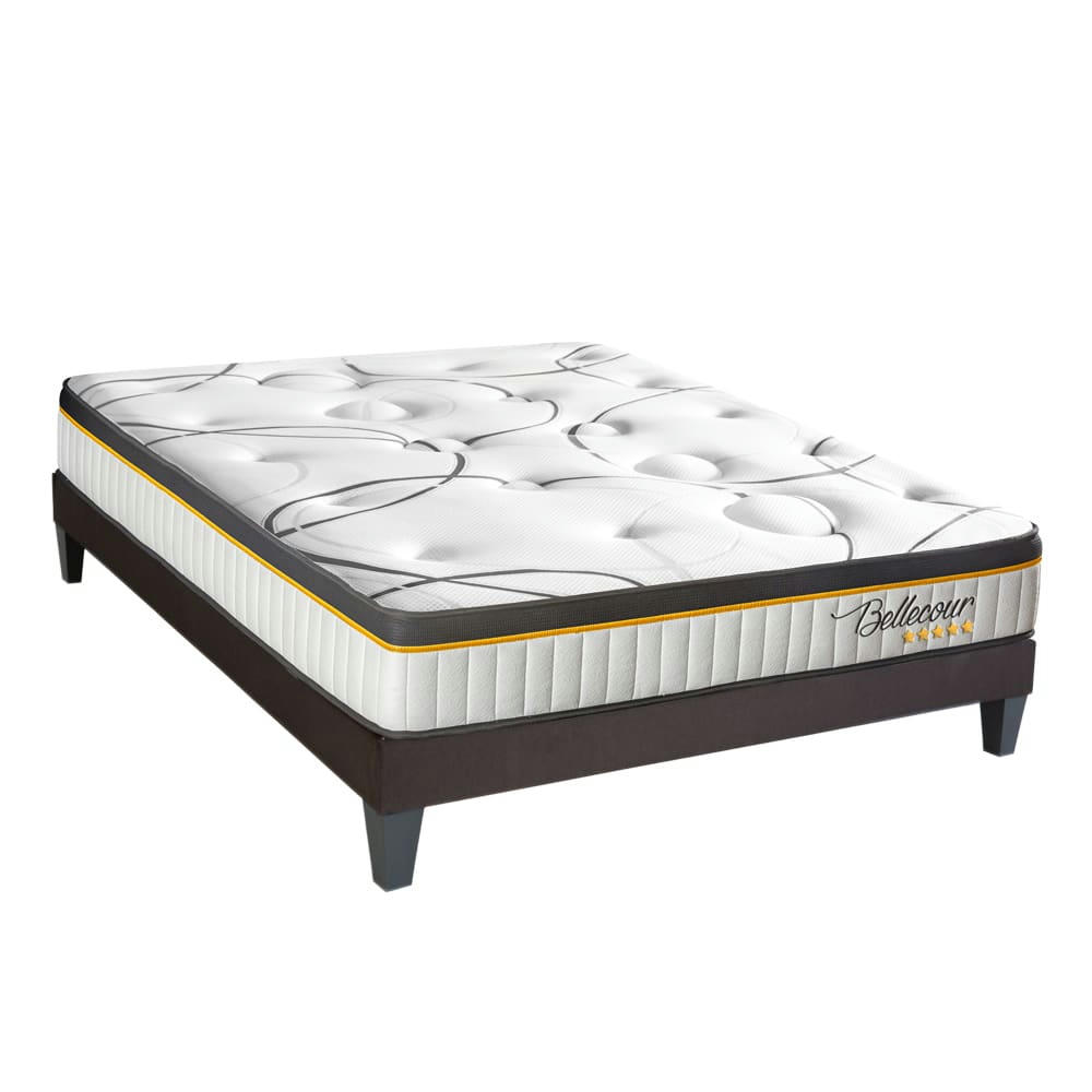 BELLECOUR 3.0 - Ensemble  140x200  Matelas Ressorts + Sommier Bois