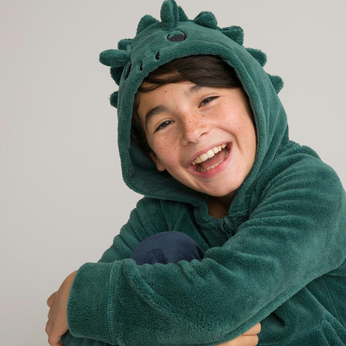 Veste d'intérieur à capuche en polaire dinosaure