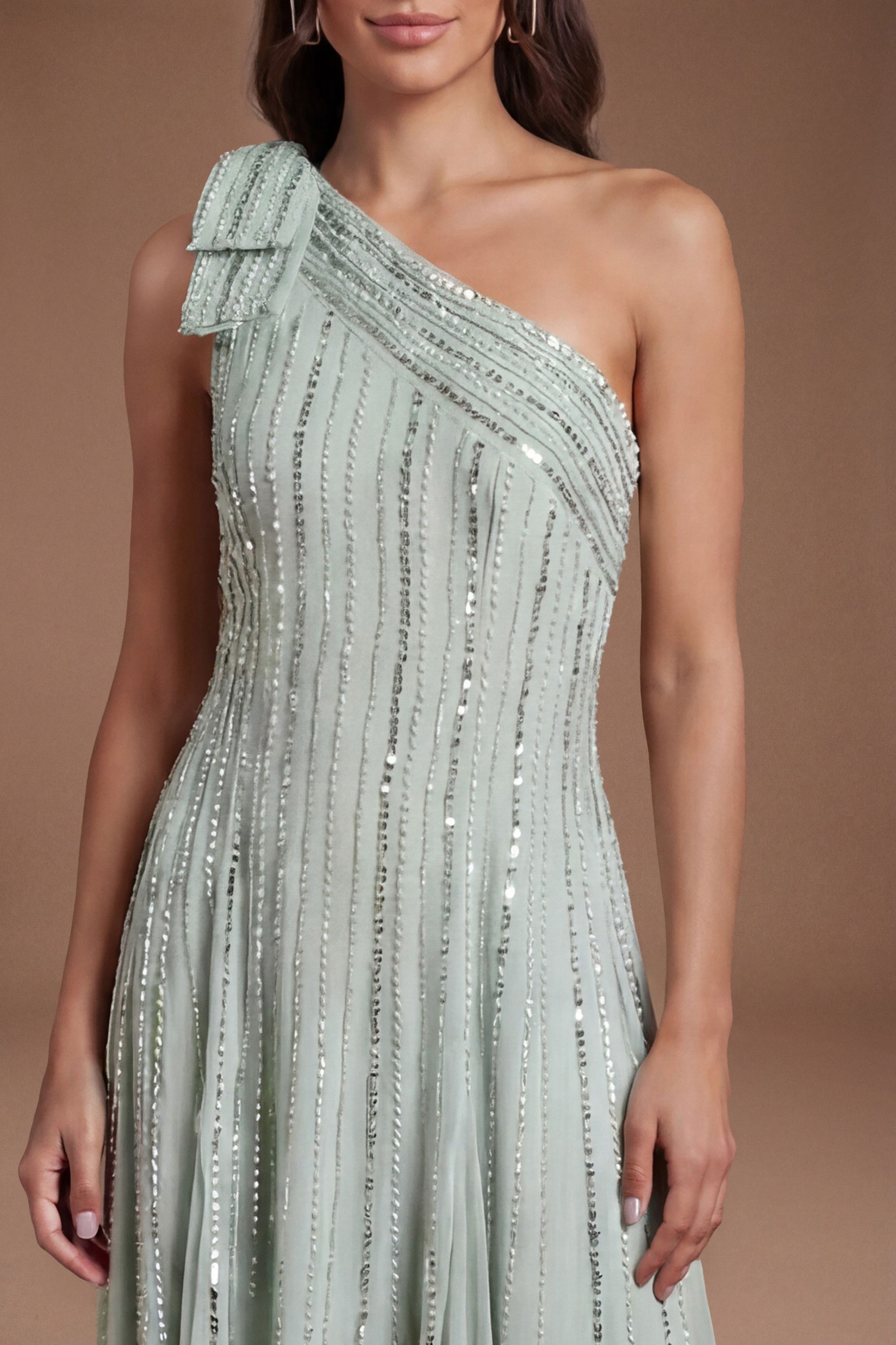 Coast Bow One Shoulder Embellished Maxi Dress