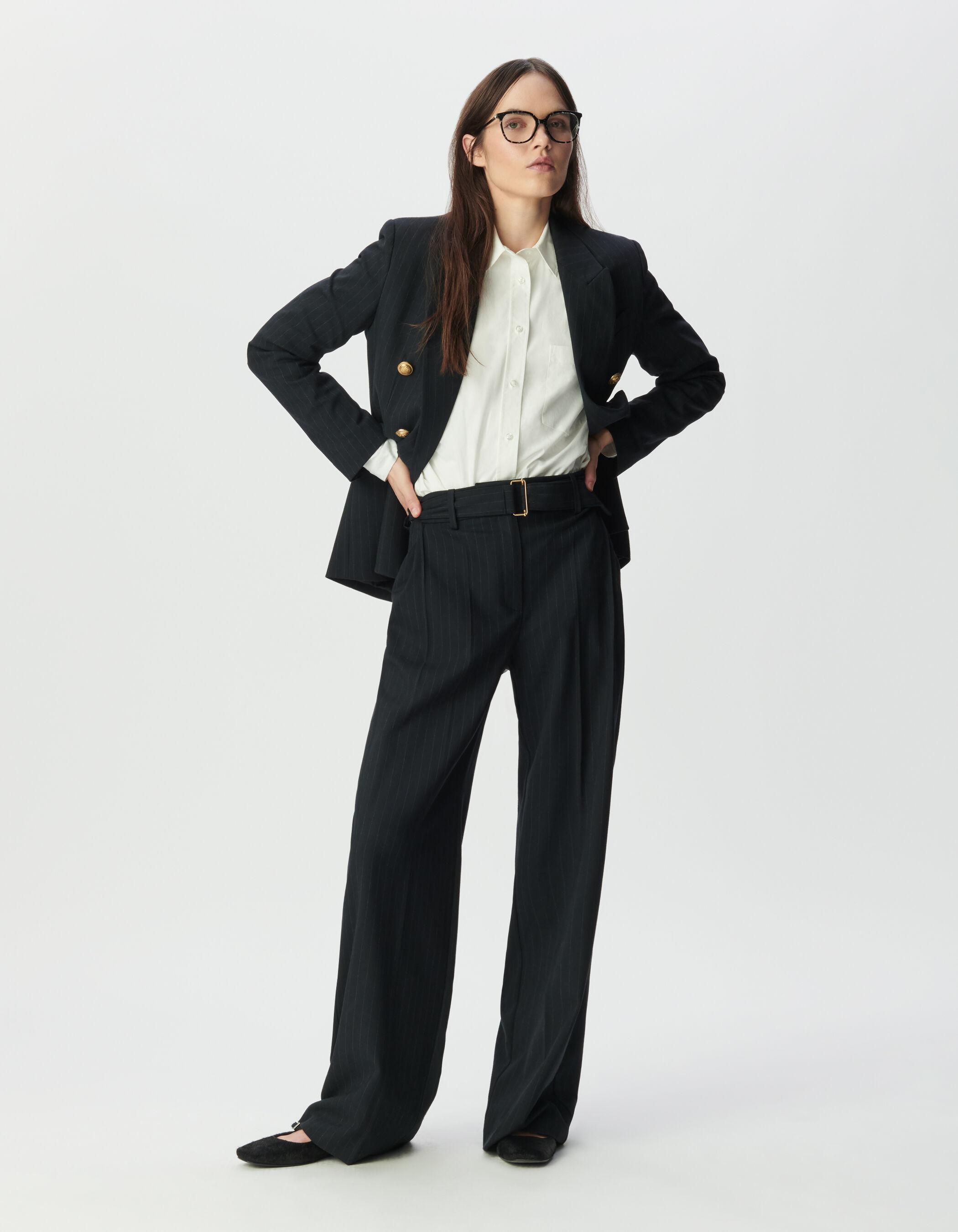 Pantalon de tailleur marine fit large rayures tennis Femme