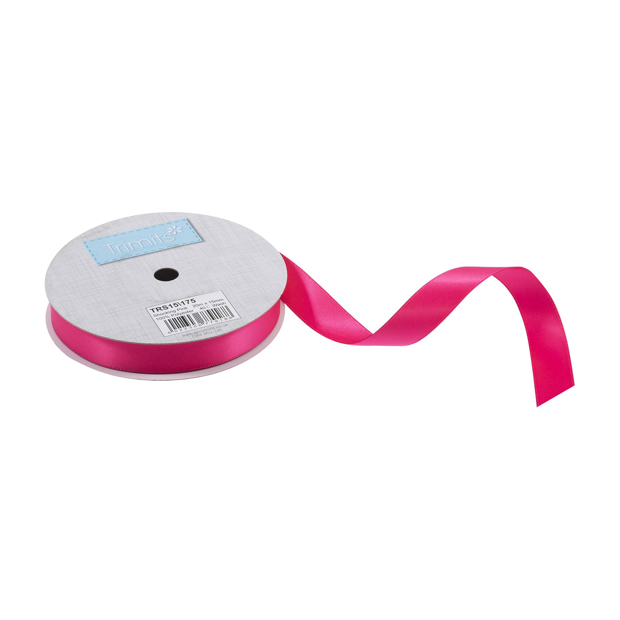 Trimits Shocking Pink Double-Faced Satin Ribbon by the Metre 15mm