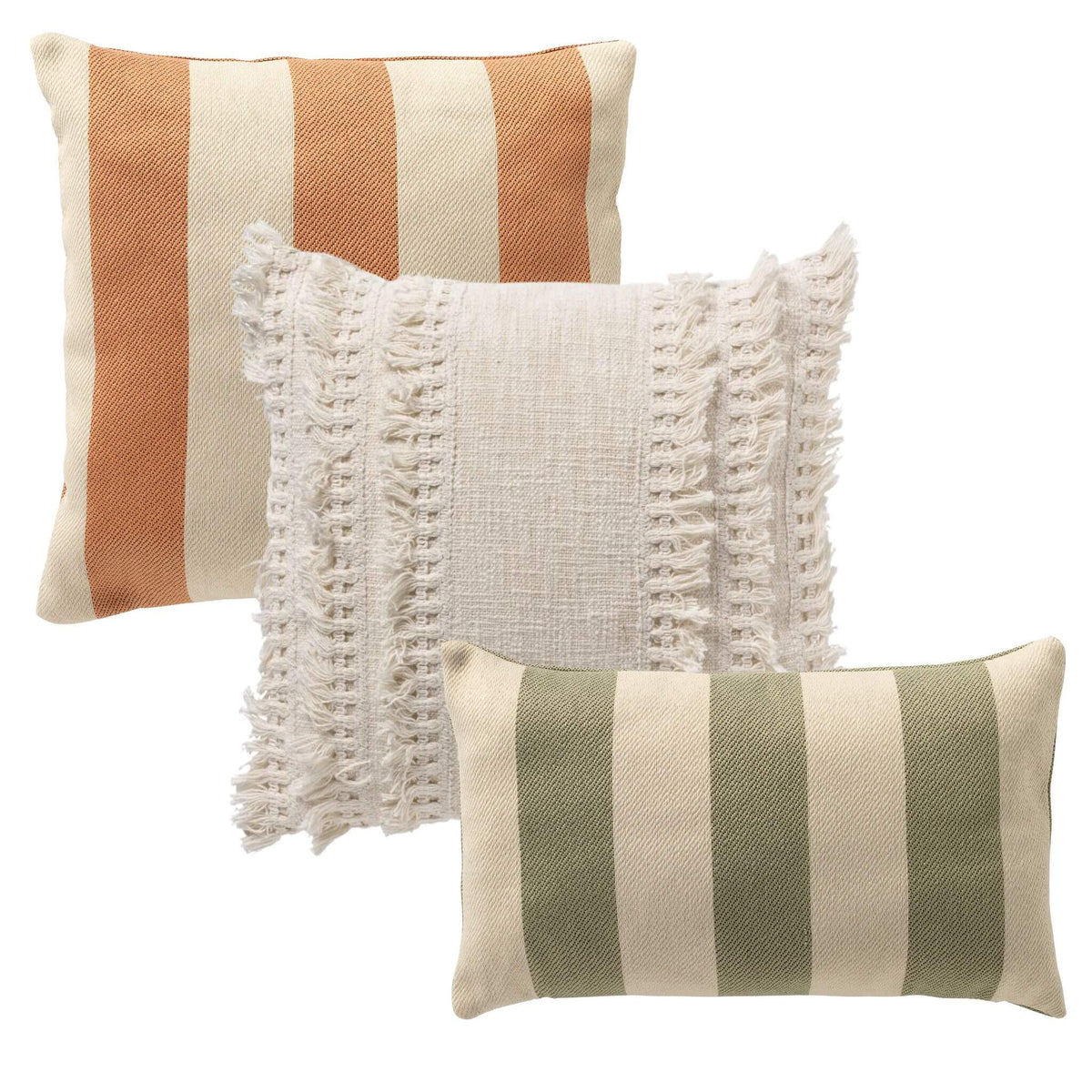 KUSSENSET - 3-delig - Quiet Horizon - 45x45 cm, 30x50 cm - inclusief binnenkussens - wit, roze, groen