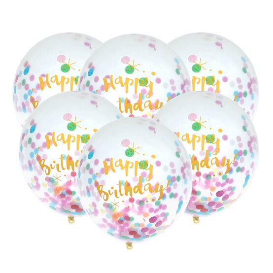 Bright Happy Birthday Confetti Balloons 6 Pack
