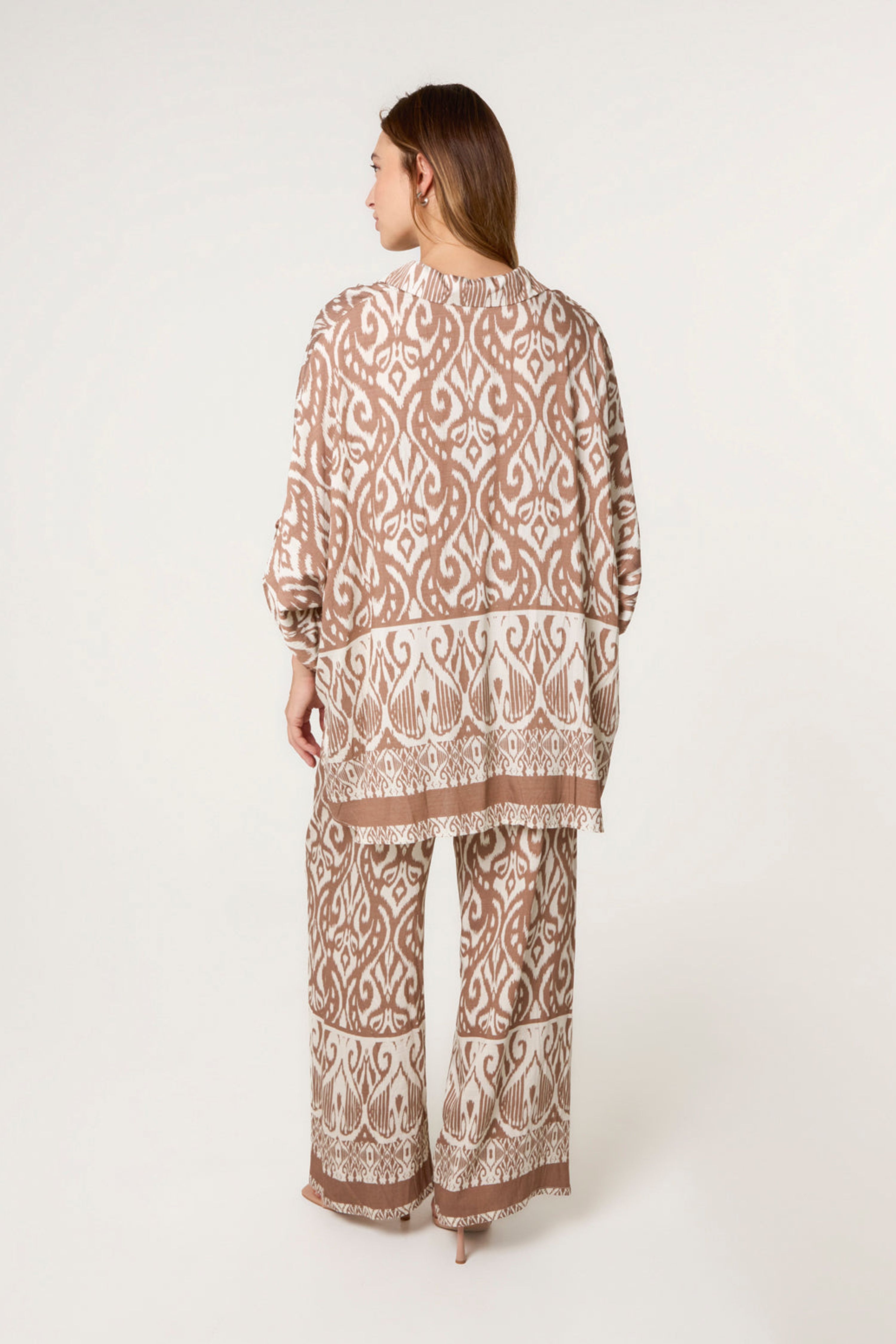 Blue Vanilla Light Brown Printed Oversized Shirt