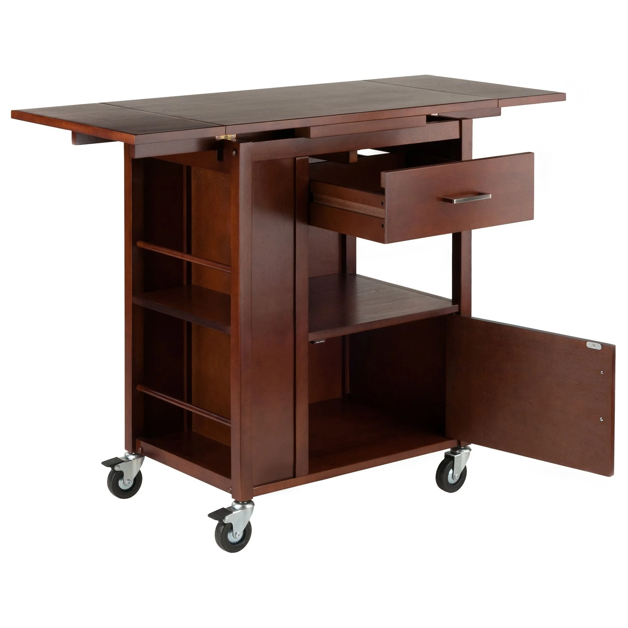 33.25 Walnut Elegant Gregory Extension Kitchen Cart Storage