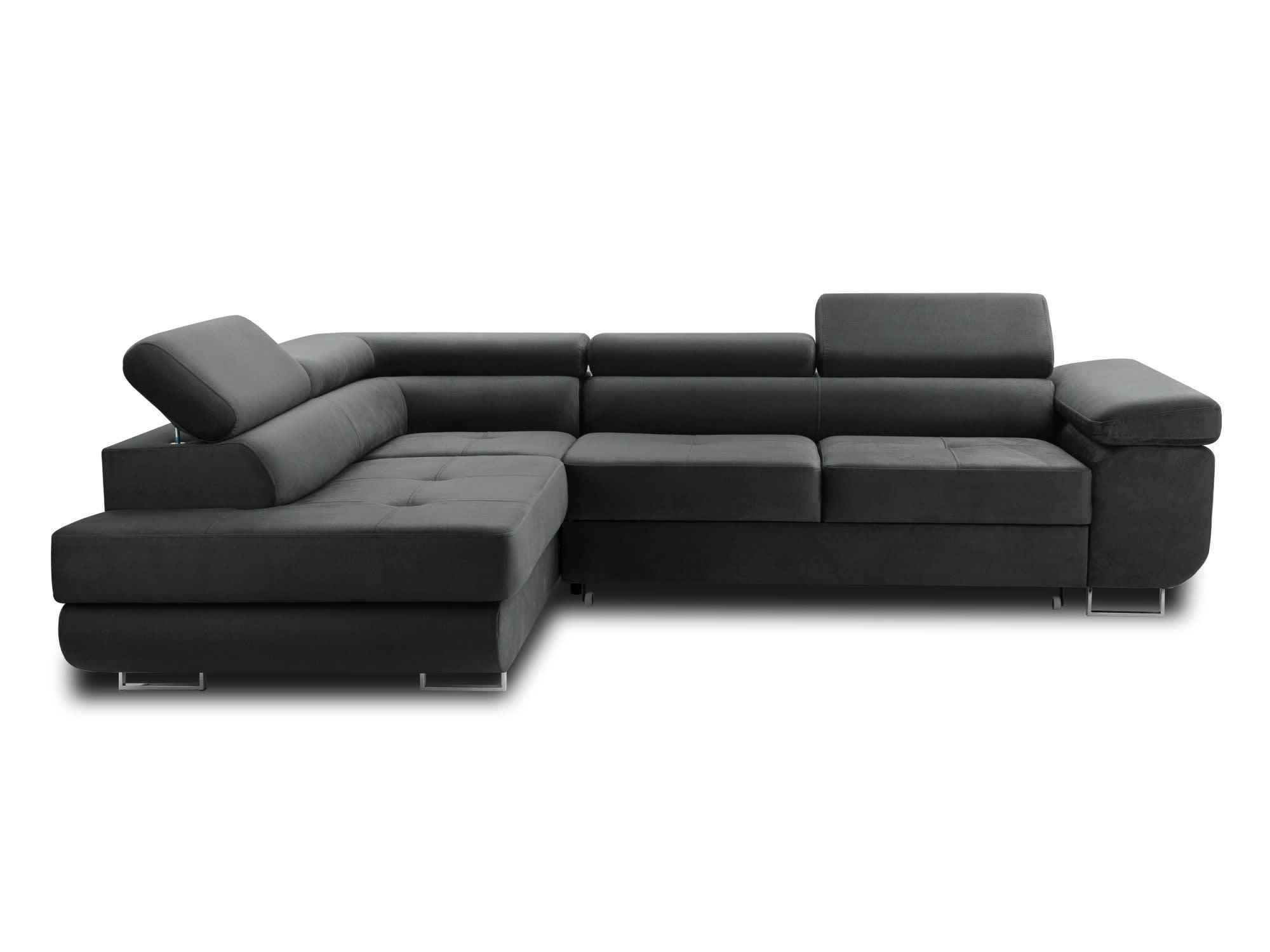 PABLO - Canapé d'angle gauche convertible 5 places en velours gris foncé