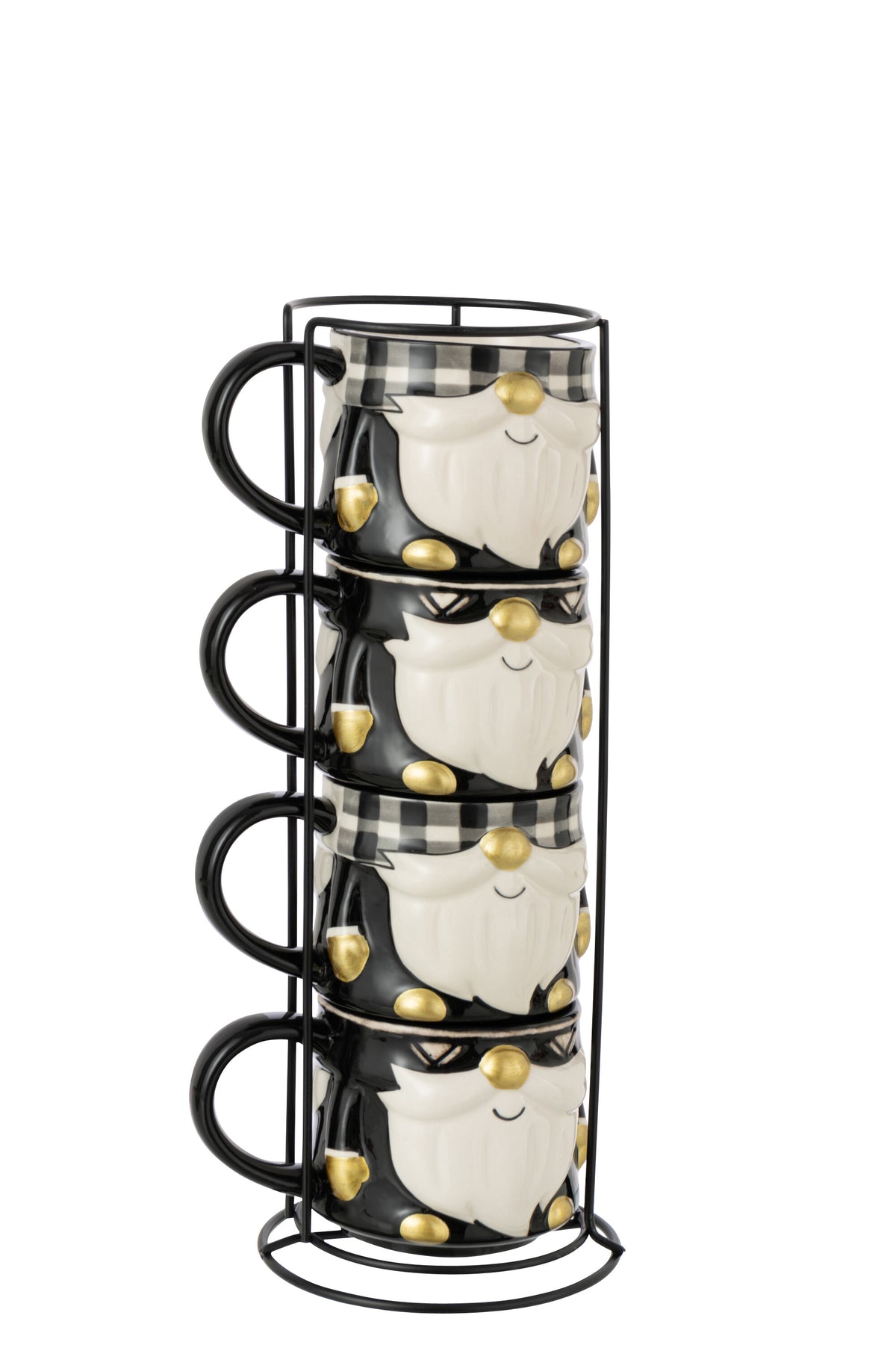 J-Line mok Kerstman Dolomiet - keramiek - zwart/wit - doos van 4