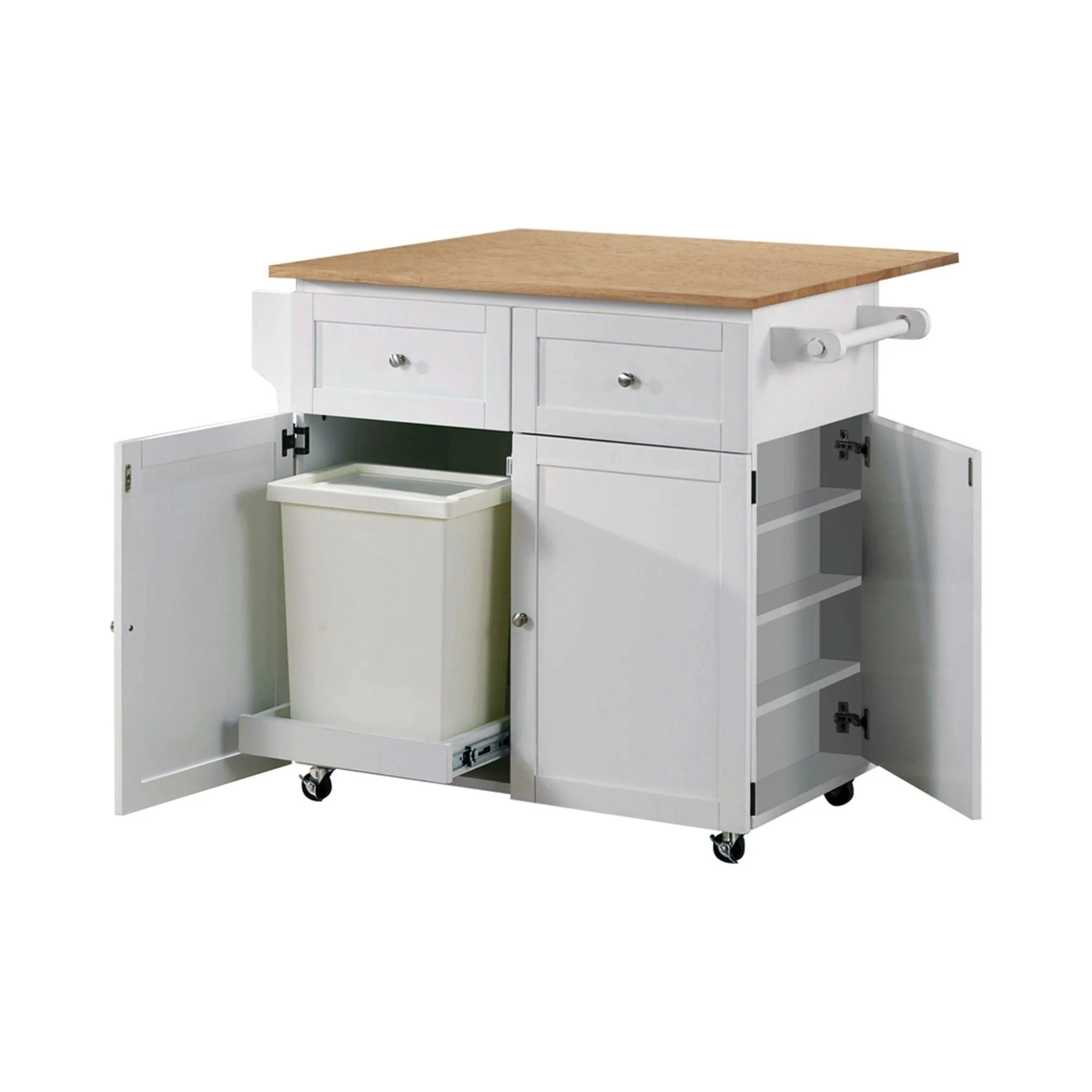 1Pc Modern Farmhouse 3-Door Mobile Kitchen Cart Natural Brown And White Solid Wood Dining Room(no include stool)