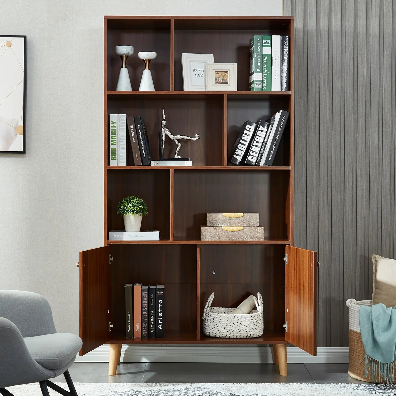 Tall Wood Bookcase Bookshelf