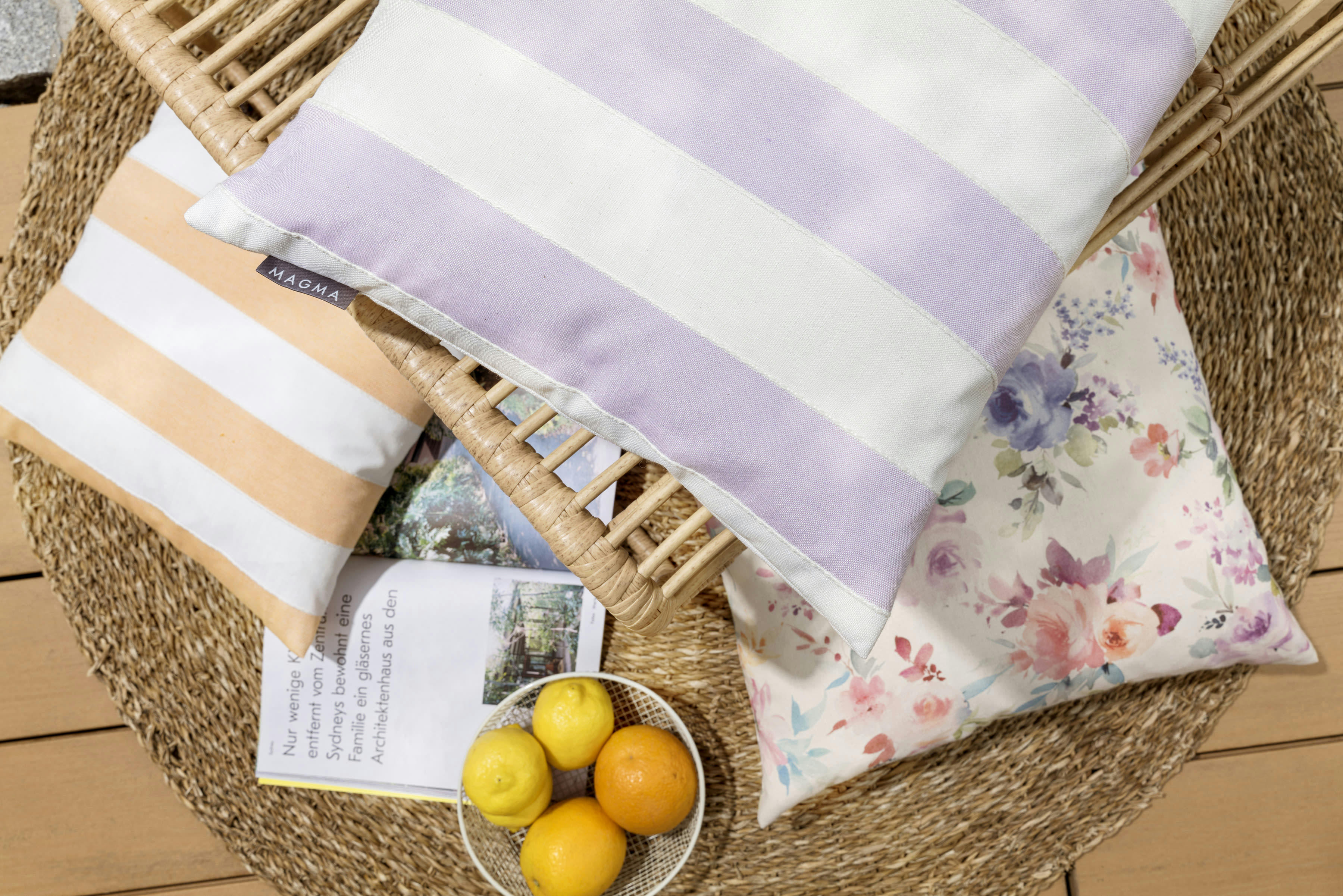 MARLENE - Housses de coussin rayées blanc et turquoise -Lot de 2- 40x40