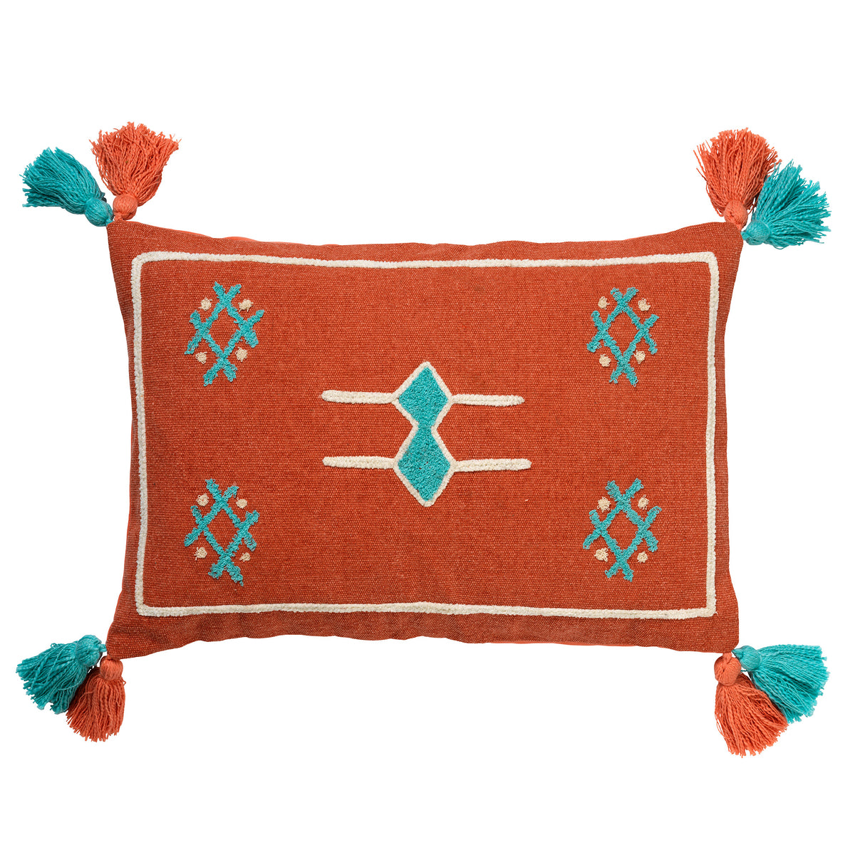 ZINA - kussenhoes 40x60 cm - katoen - met flosjes - Lobster Bisque - roze