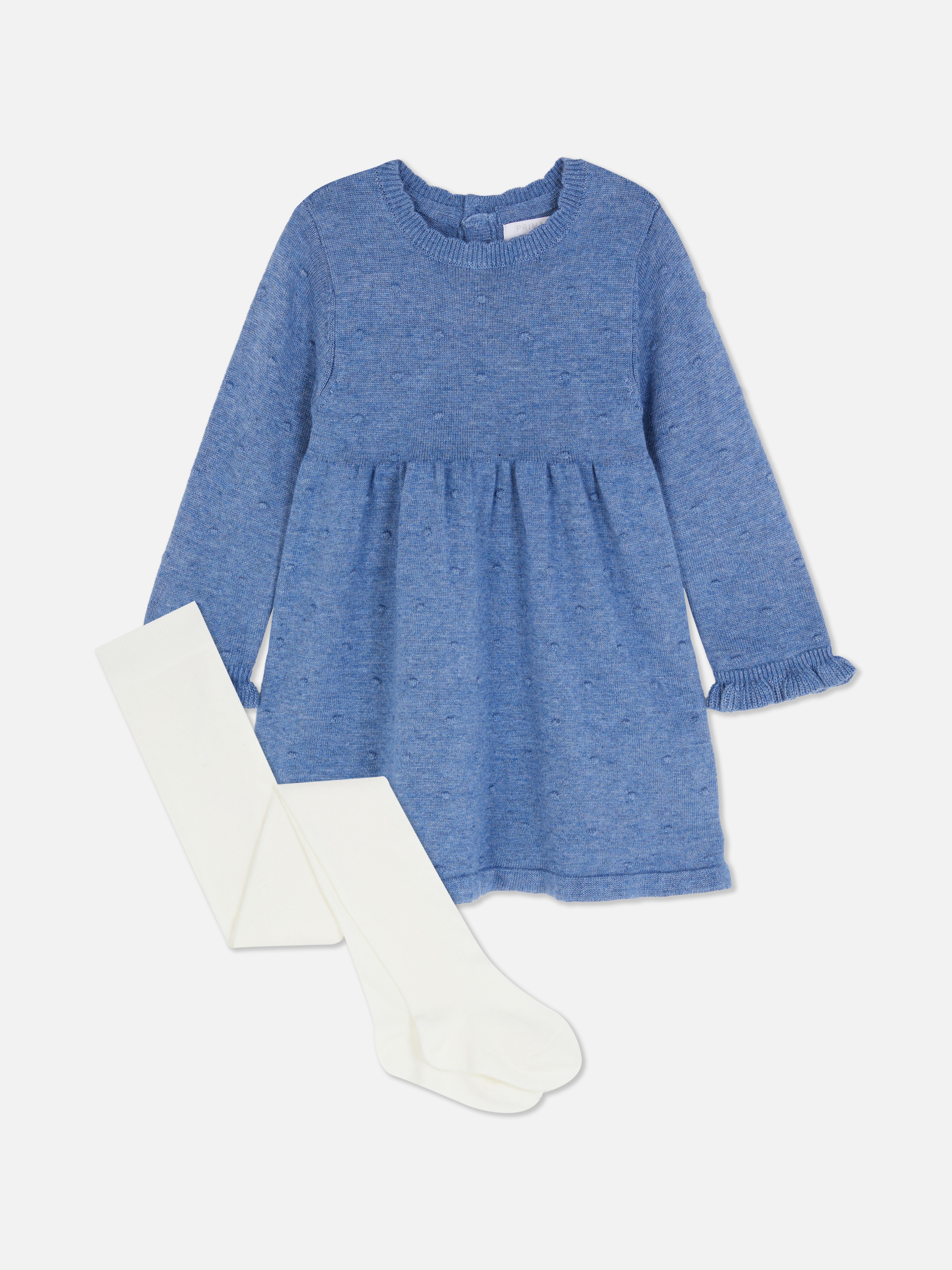 0-36mths | Textured Spotted Dress and Tights Set