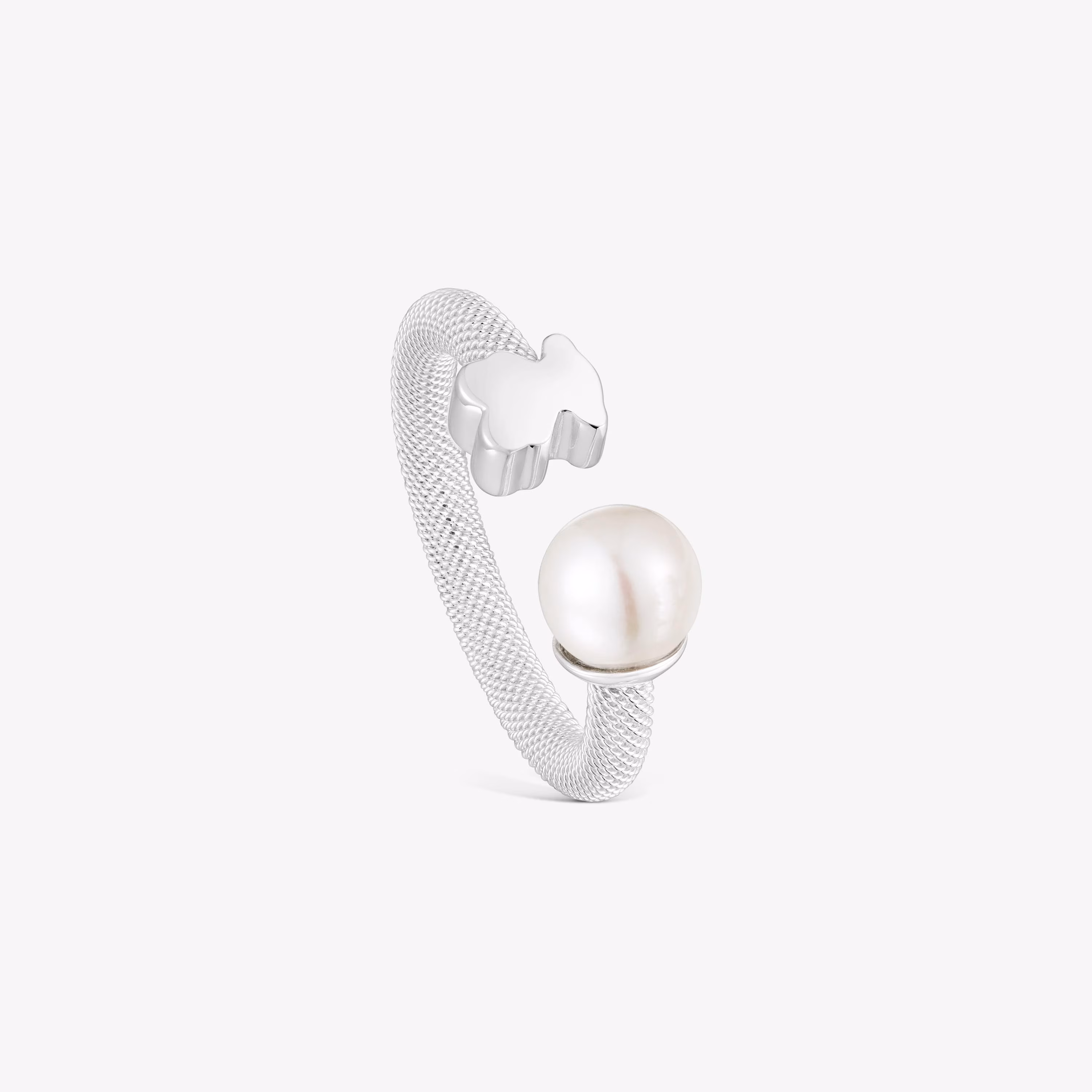 Anillo abierto de plata y perla cultivada Icon Mesh