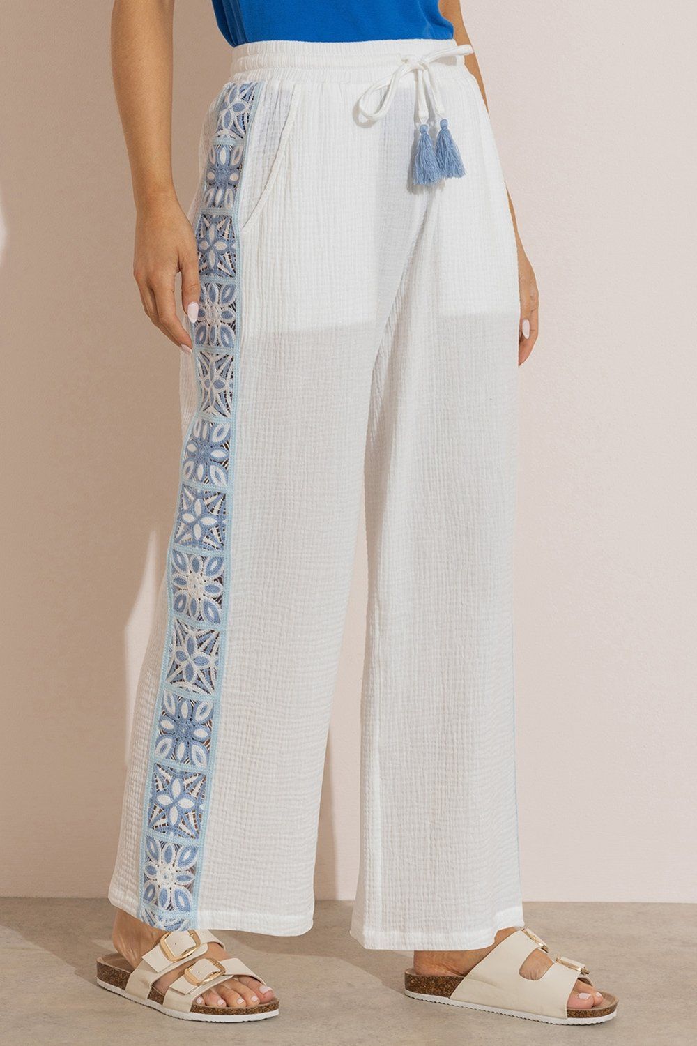 Klass. Cotton Crochet Wide Leg Trousers