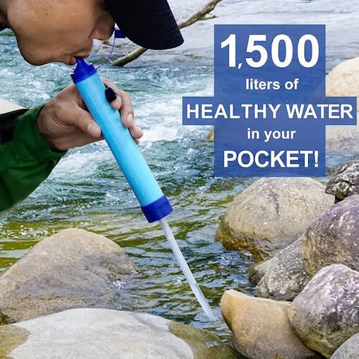 NNETM Outdoor Survival Straw Water Filter Bottle - Portable Emergency Purifier