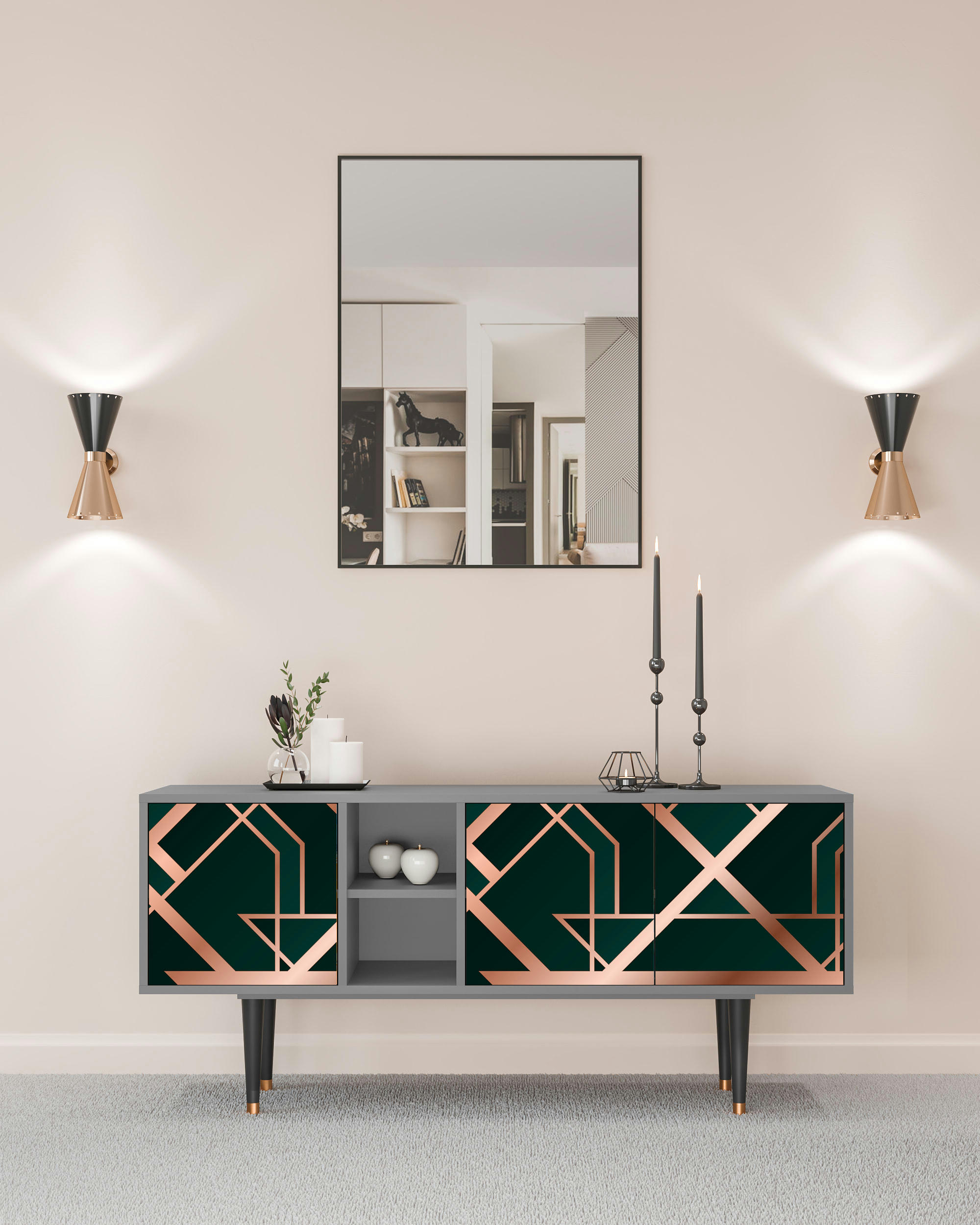 EMERALD GATSBY - Meuble TV  vert 3 tiroirs L 150 cm