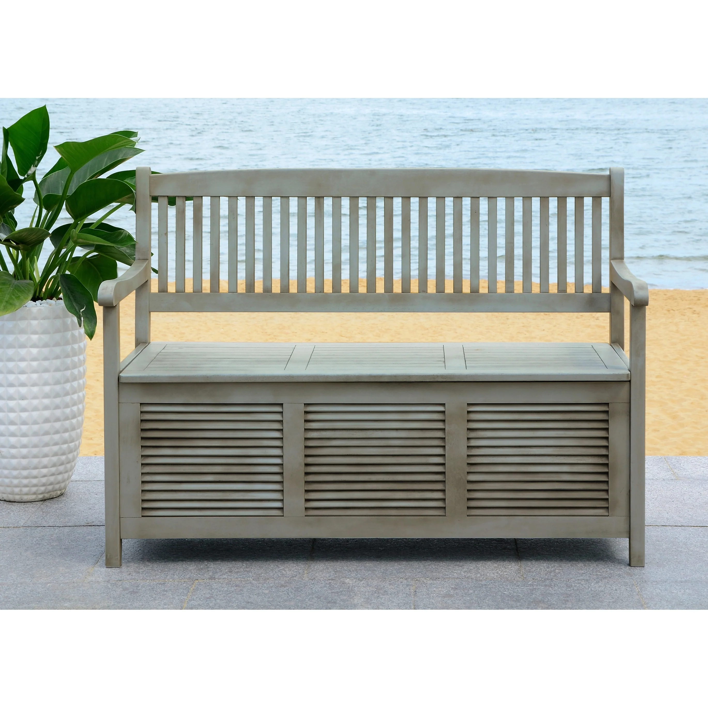 SAFAVIEH Brisbane Outdoor Distressed Solid Wood Storage Bench - 50W x 24D x 35H