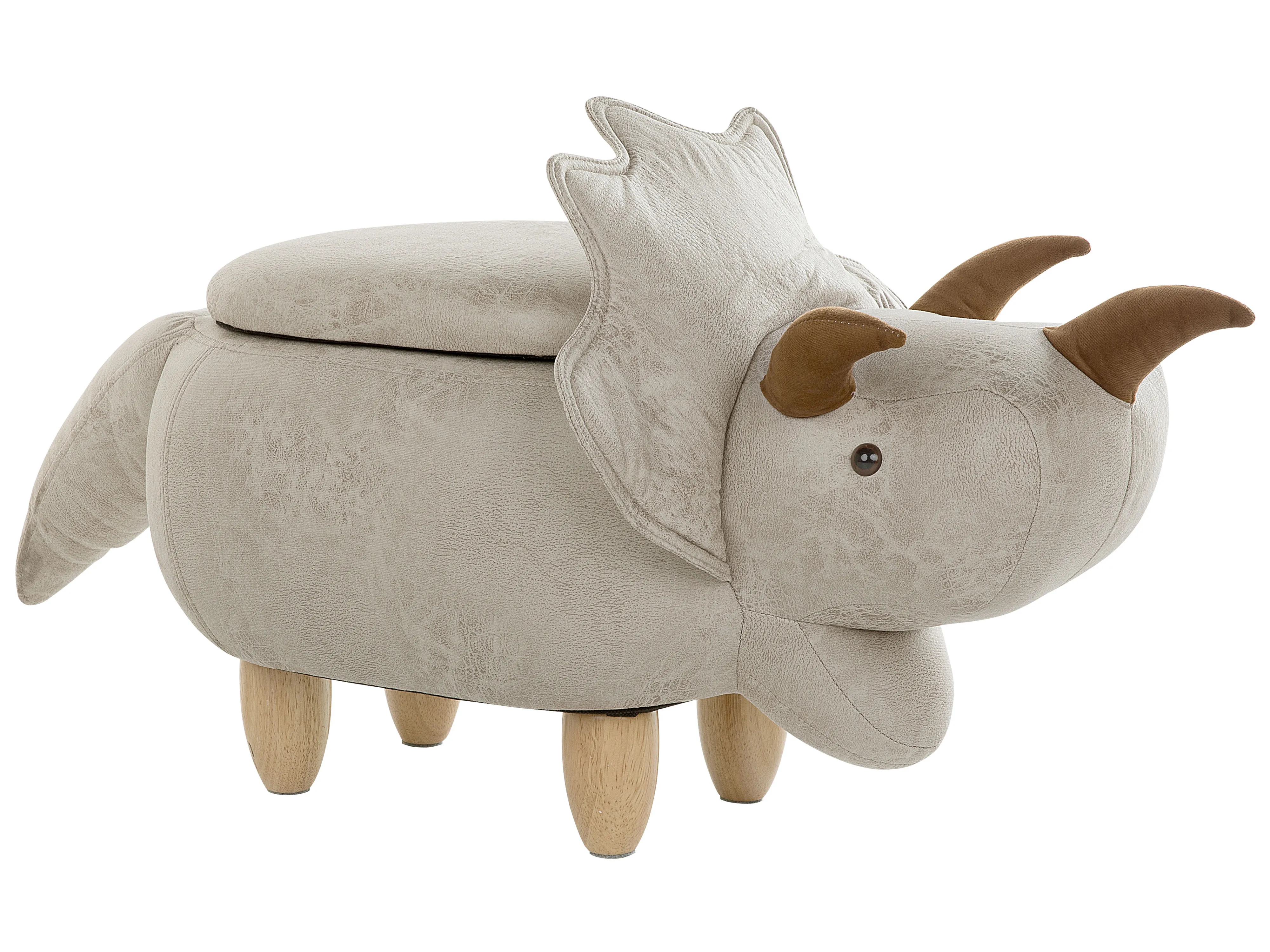 Storage Animal Stool TRICERATOPS Fabric Light Grey Dinosaur