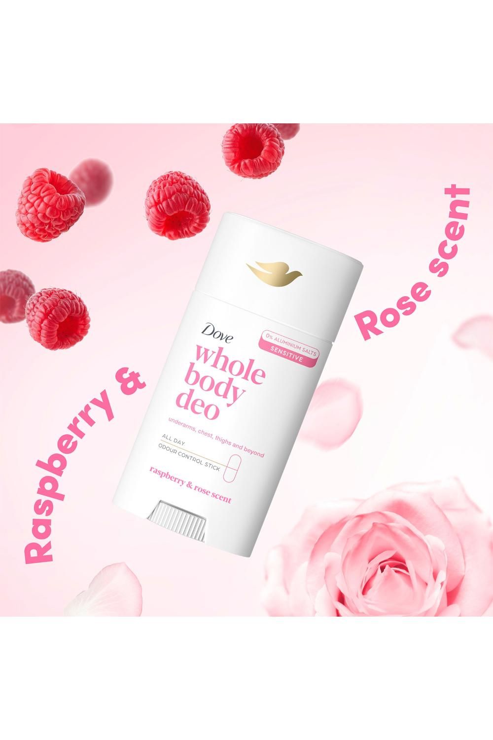 Dove Whole Body Deodorant Stick Long Lasting Raspberry & Rose 75ml, 6 Pack