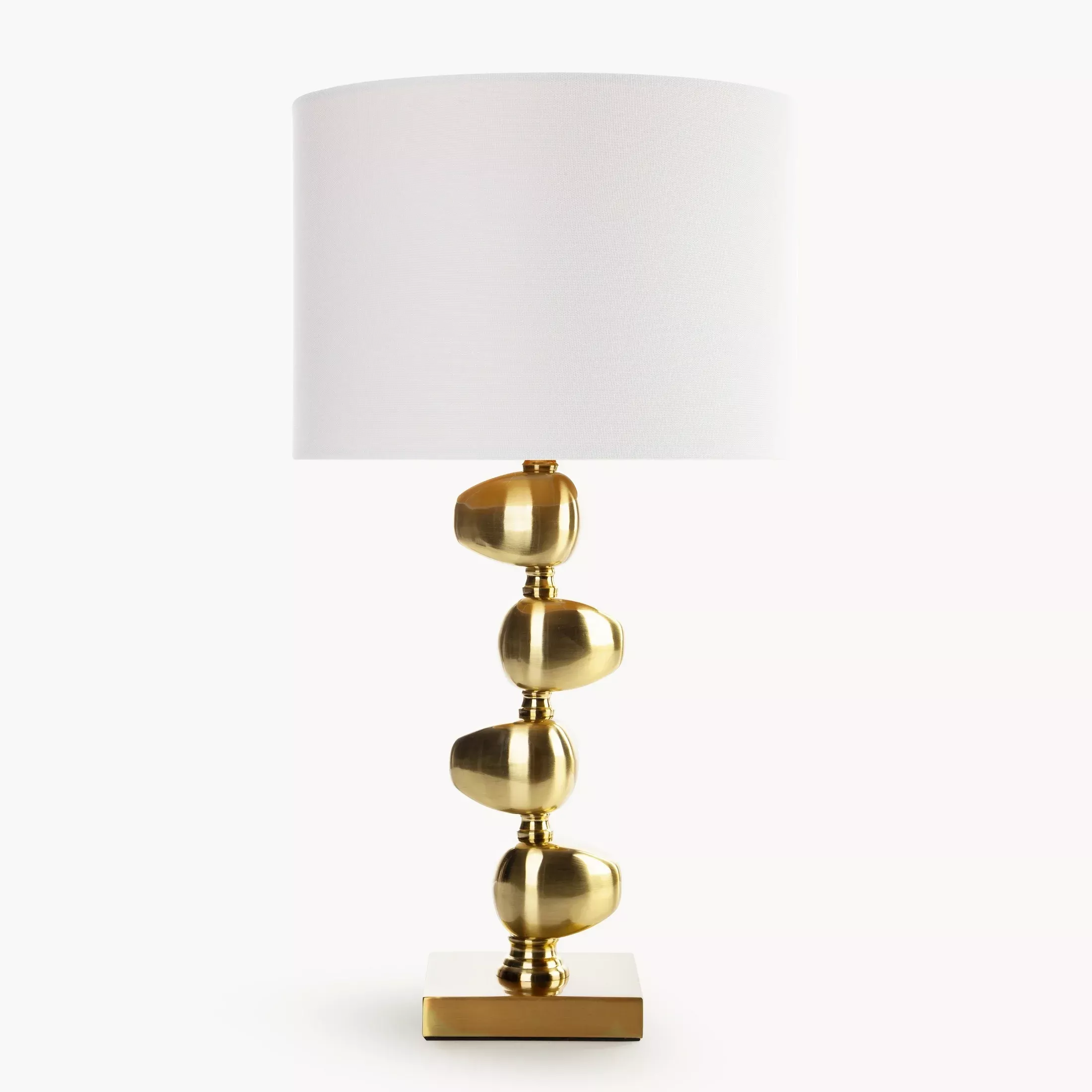 Lampa stołowa do salonu biało, złota GINA z metalową podstawą i matowym abażurem