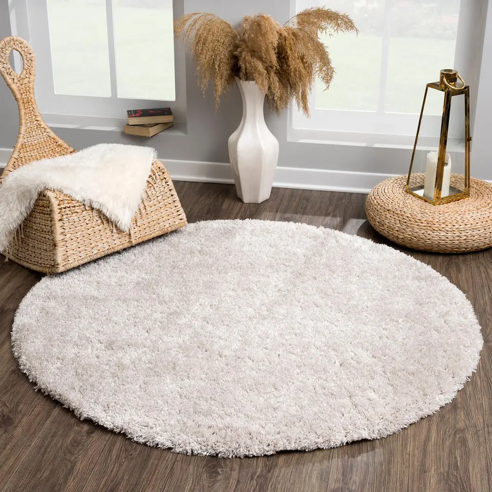 Porto Rond Soft Fluffy Vloerkleed Hoogpolig Effen Licht Grijs - 150 CM ROND