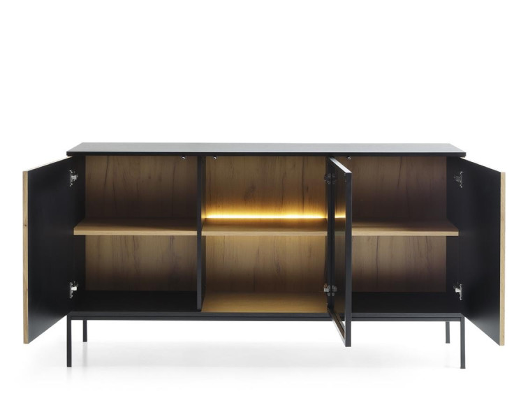 Komoda trzydrzwiowa z oświetleniem LED 154 cm Czarna