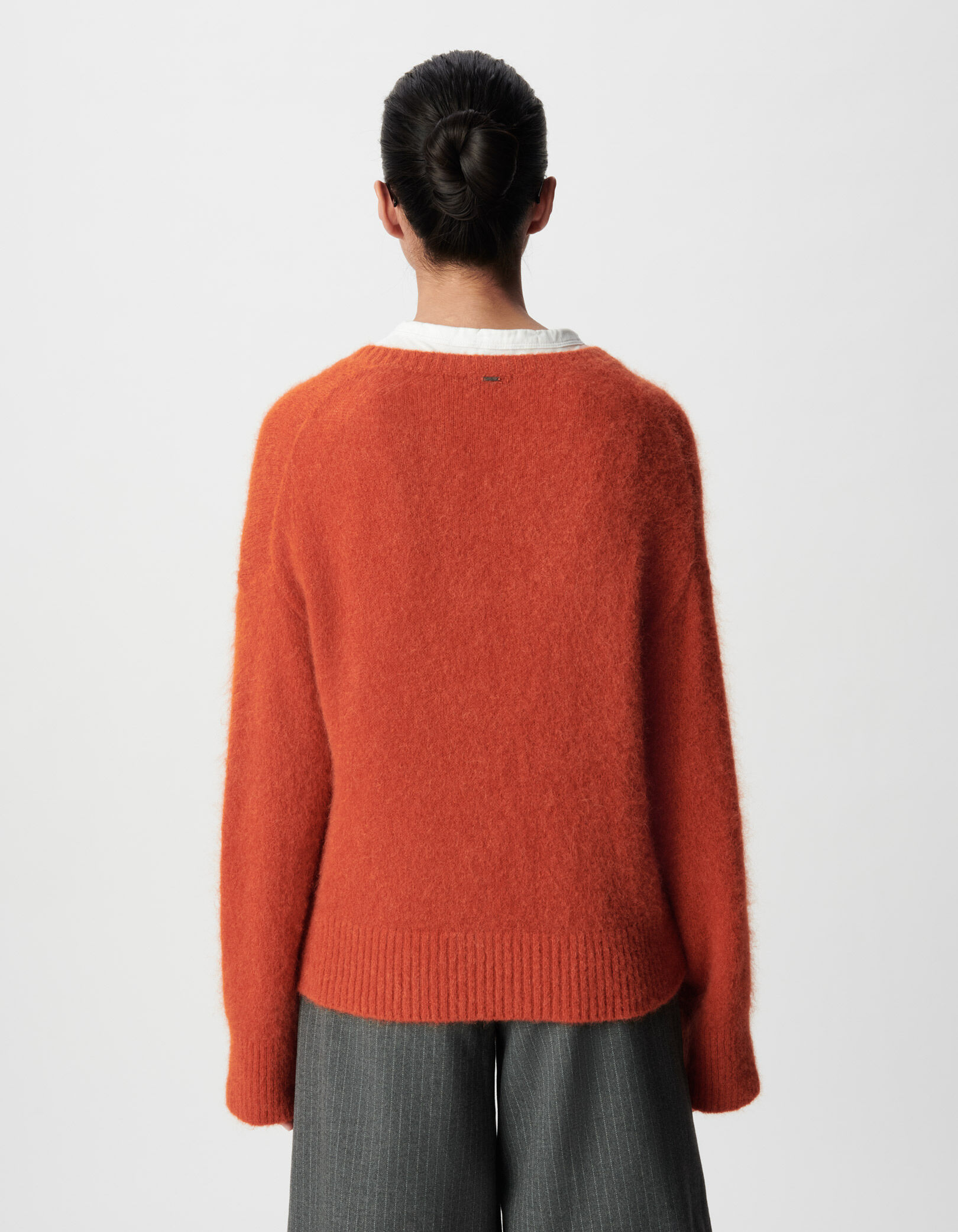 Pull col V lilas tricot mix alpaga Femme