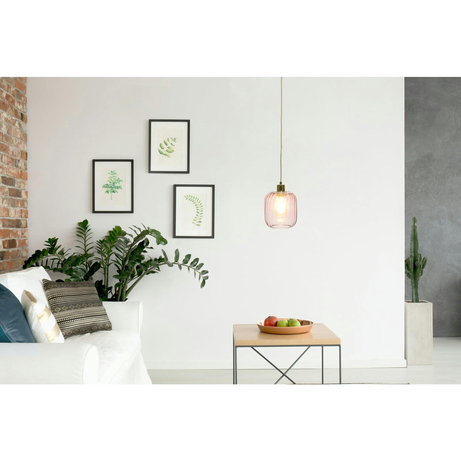 LORIA 125 - Suspension Verre Rose 18x18x27,5 cm