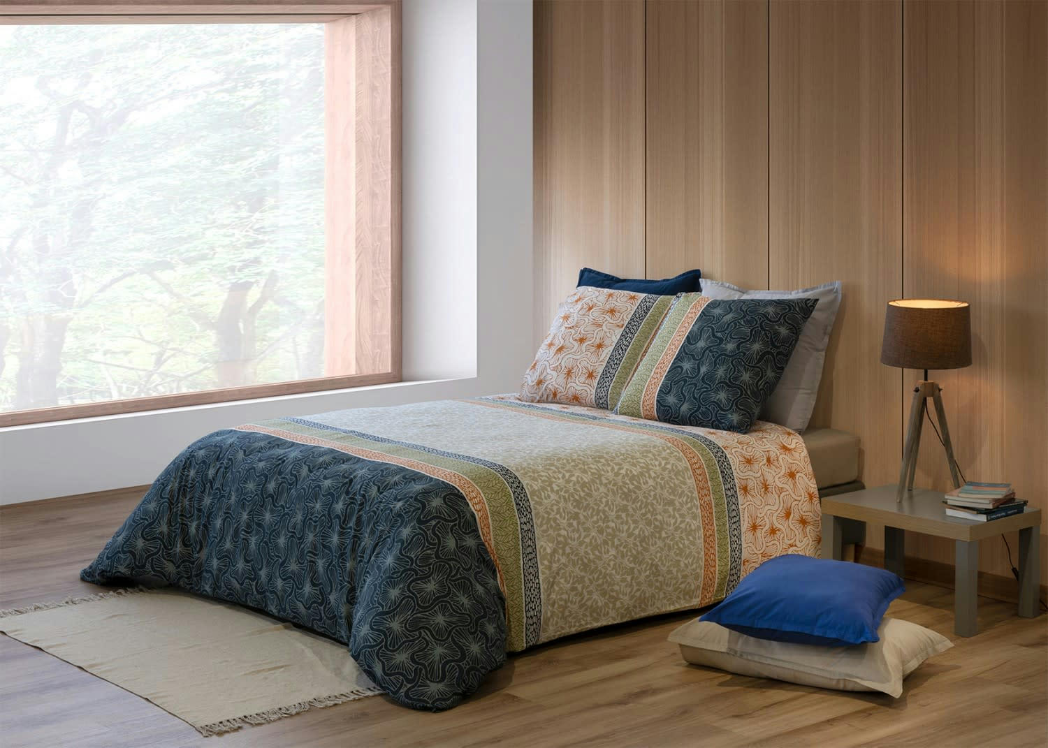 BELLA - Parure housse de couette percale de coton vert 220x240 cm