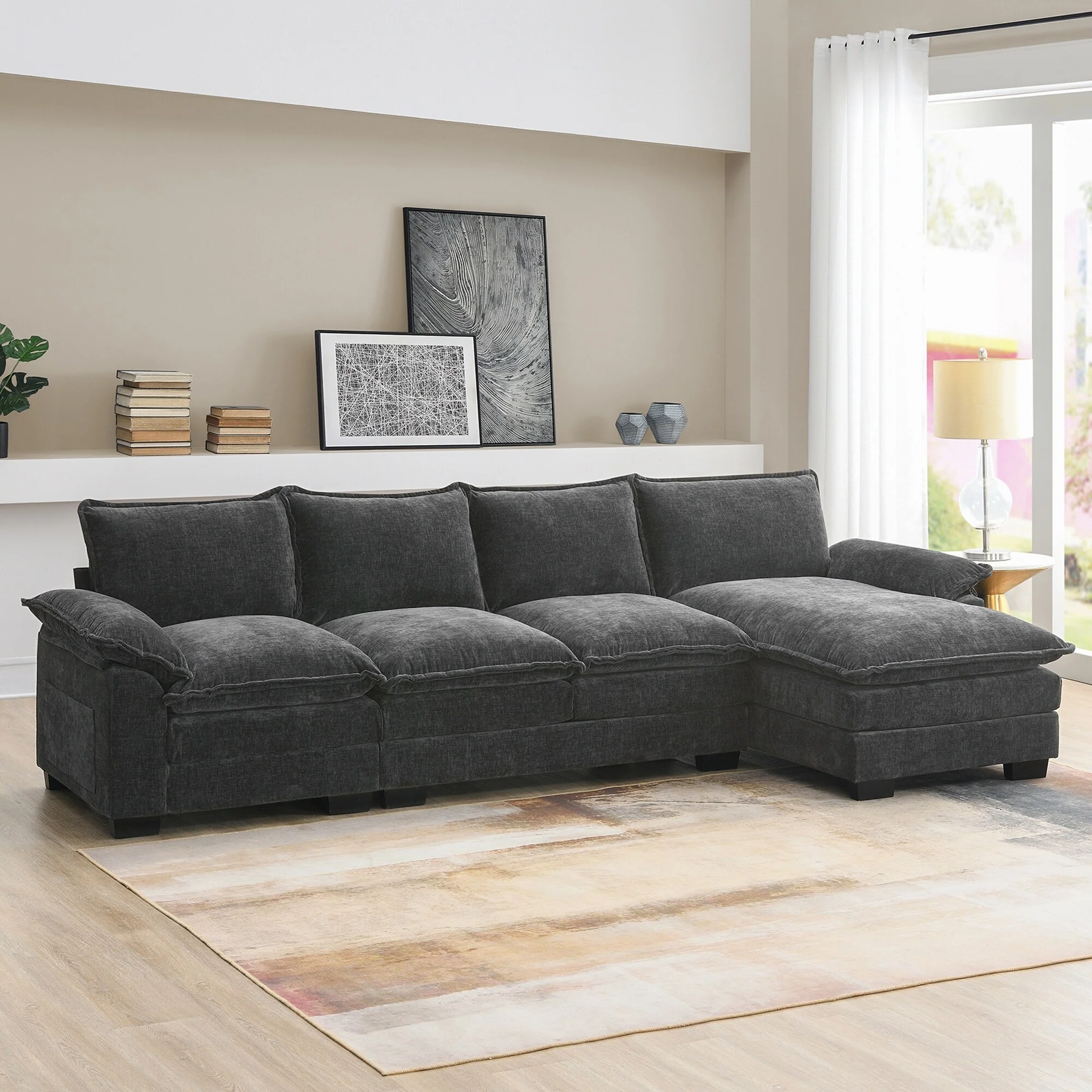 Modern L Shaped Sectional Sofa with Reversible Chaise and Storage Pockets for Living Room or Guest Room