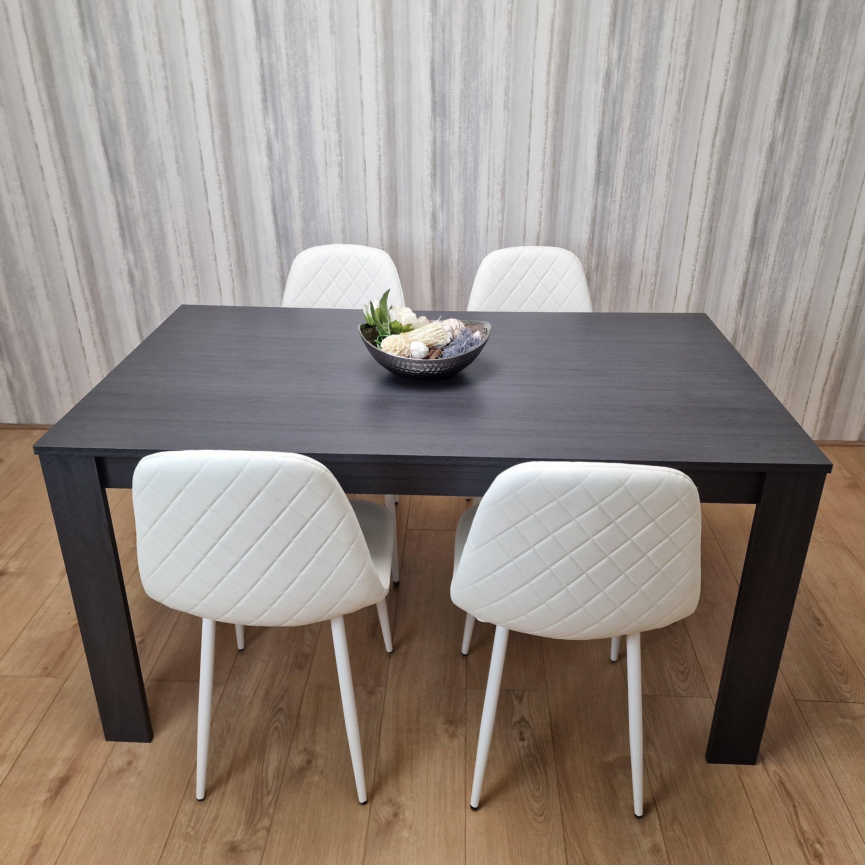 KOSY KOALA Grey Dining Table with 4 White Stitched Chairs, Stylish Dining Set