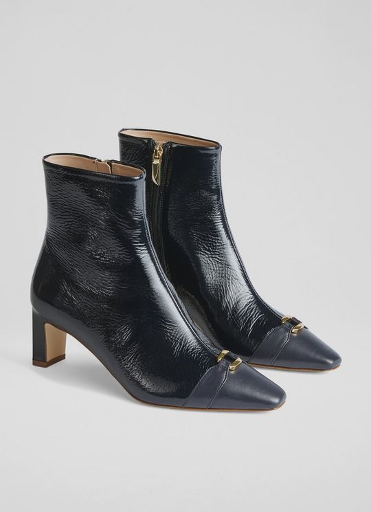 Hylda Blue Patent Leather Ankle Boots