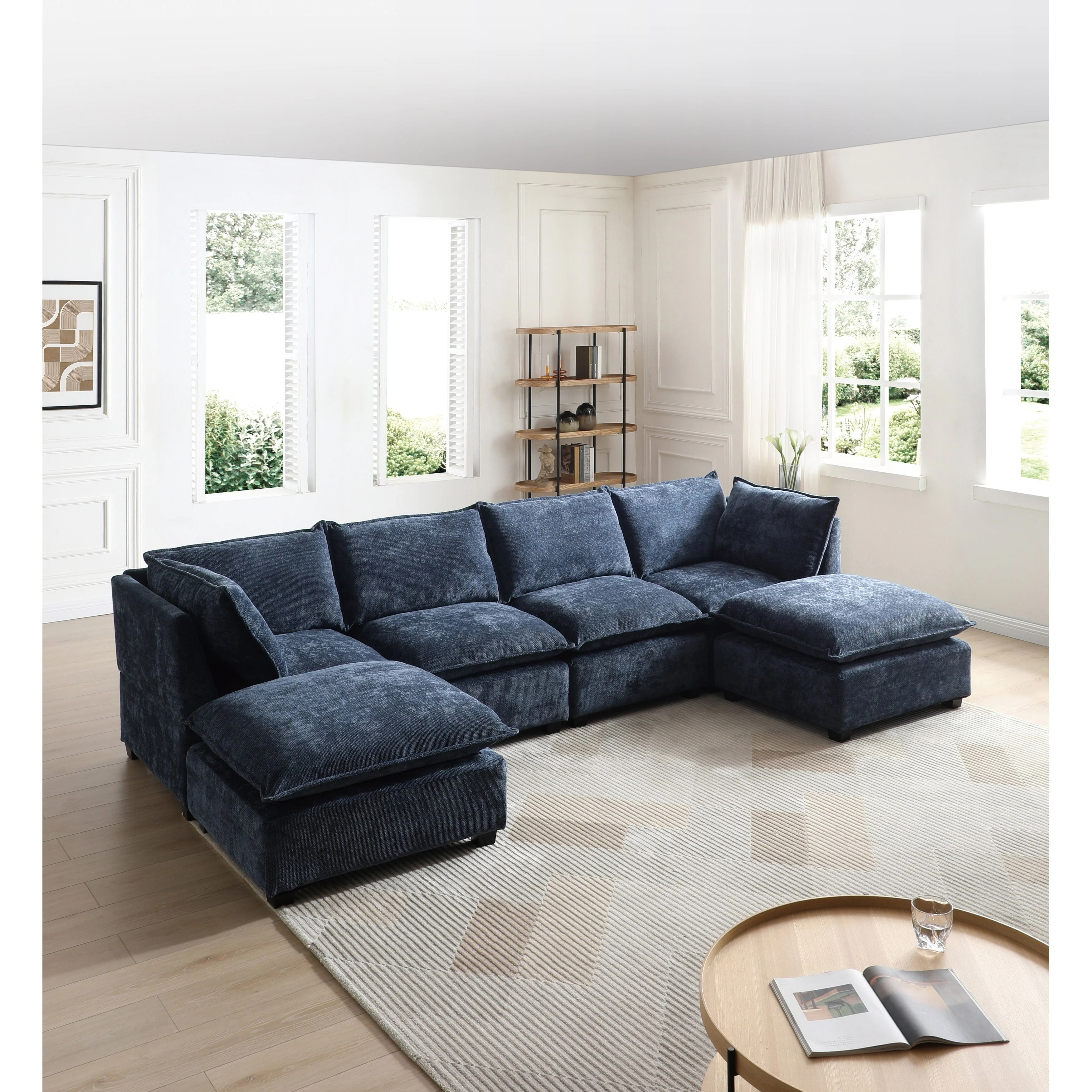 130 U-Shaped Customizable 6 Seater Modular Sectional Sofa with Convertible Ottoman and Versatile Assembly Options
