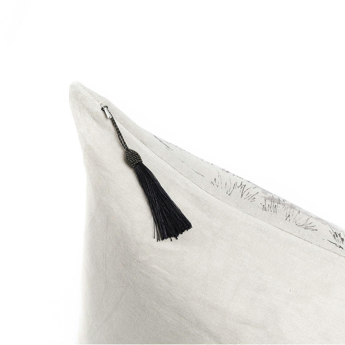 ORIENT EXPRESS - Coussin en lin pur lavé Toile de Jouy Beige noir 65x65