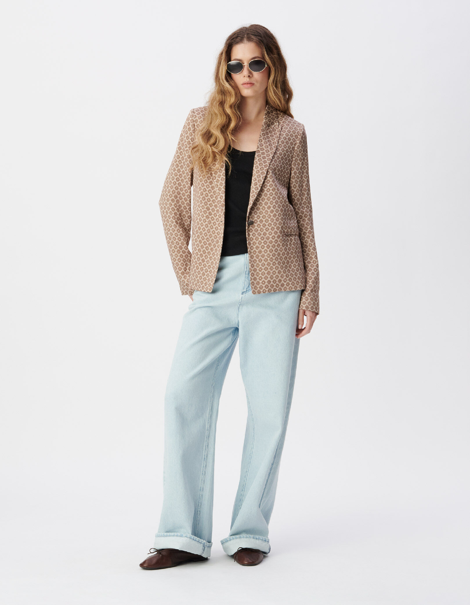 Veste de tailleur imprimé cravate marron Femme