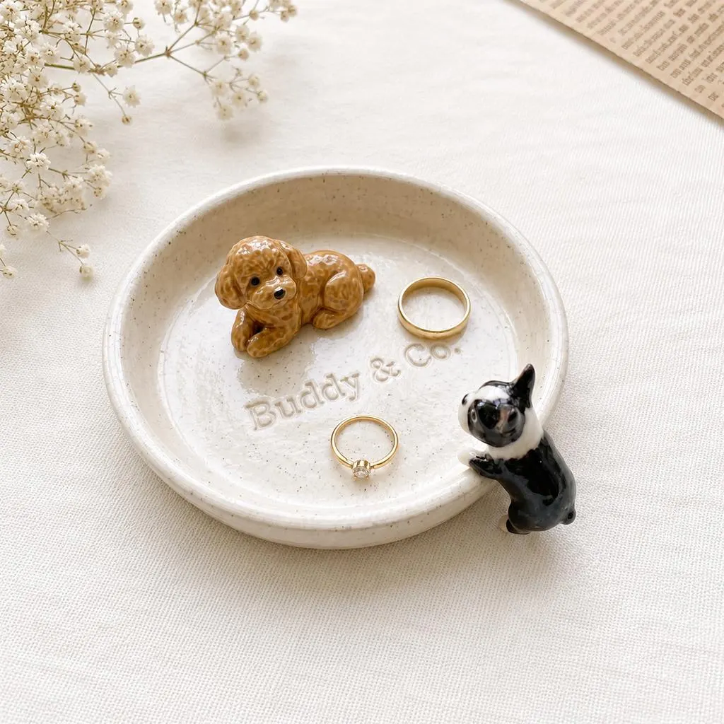 Handmade Ceramic Pet Ring Dish, Custom 3D Dog Figurine Jewelry Tray