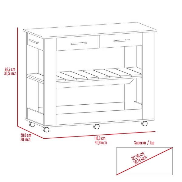 Kitchen Island Cart with 2-Shelves 2-Drawers, Breakfast Bar