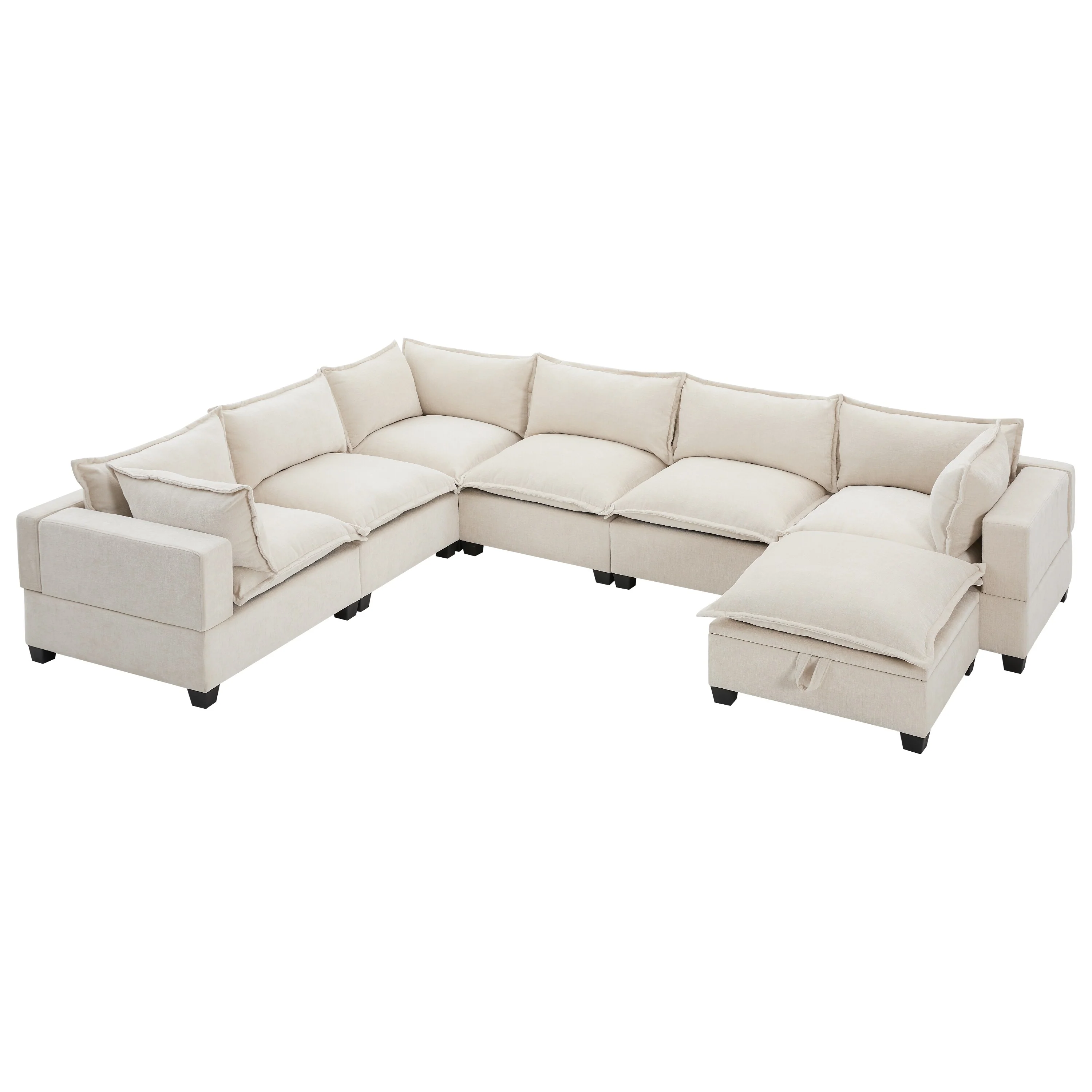 Contemporary Modular Sectional Sofa with Wide Cloud Foam Seats and Storage Ottoman for Living Room or Guest Room