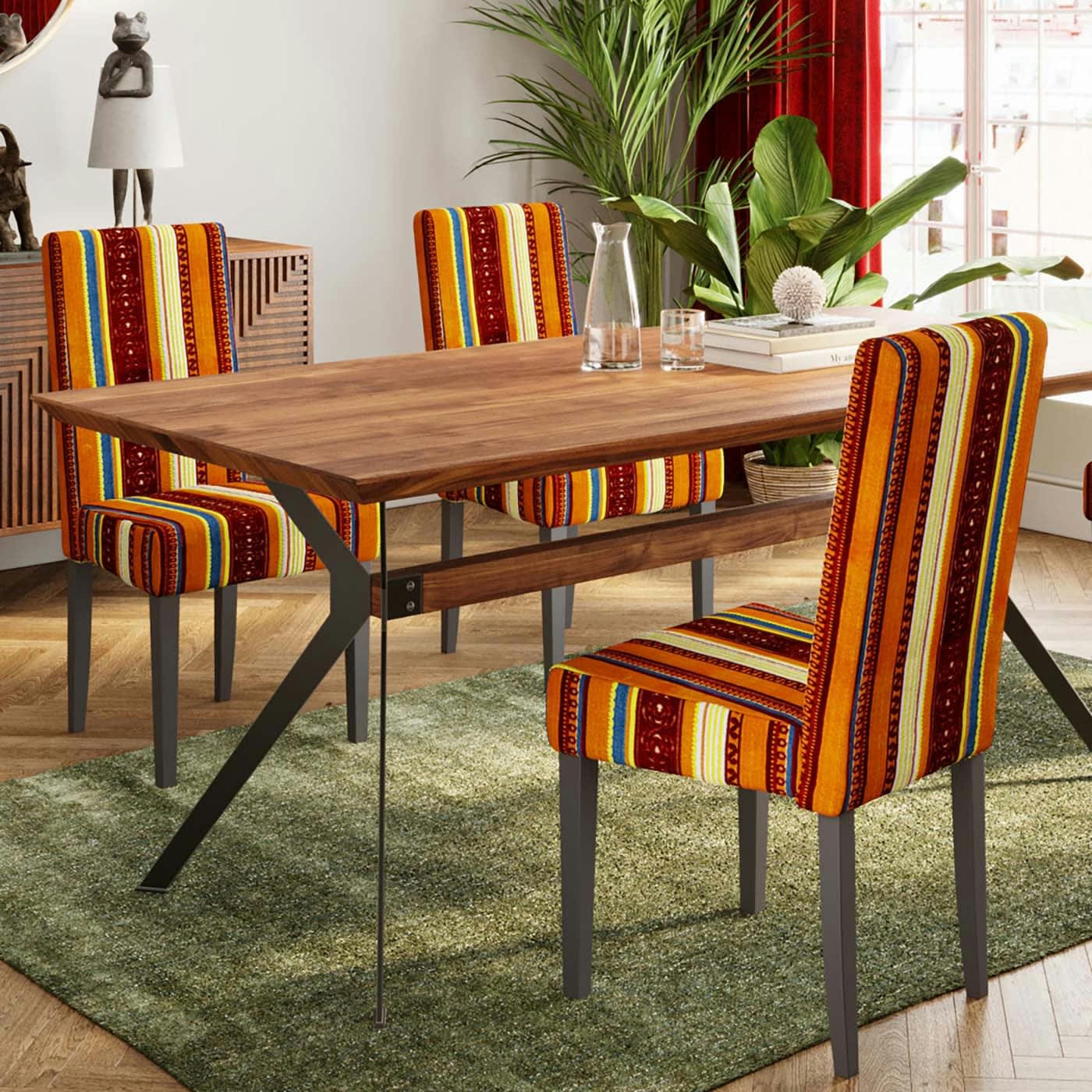 VERY BRITISH - Chaise patchwork rouge/orange et hêtre noir