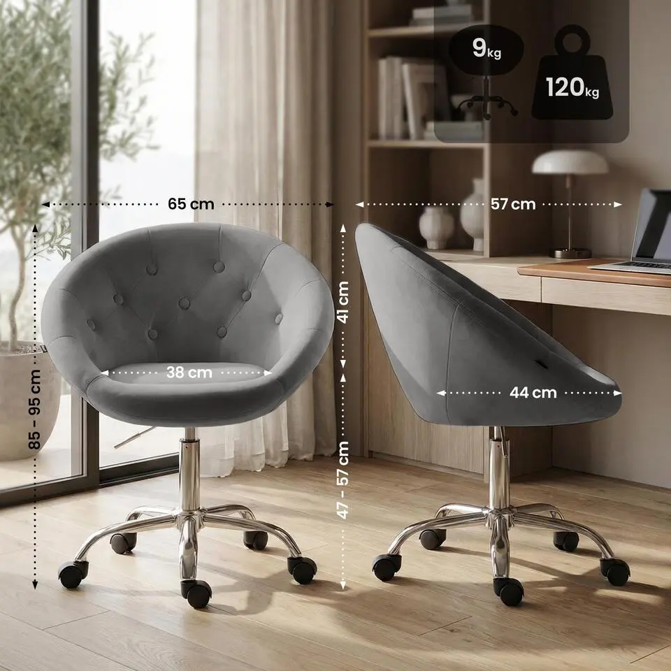 CLP Bureaustoel London chroom Frame - Fluweel - grijs