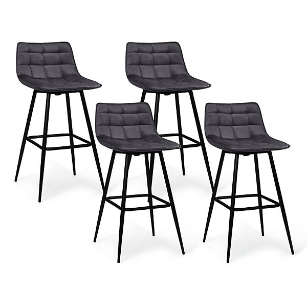 Lot de 4 tabourets de bar MADY en velours gris foncé