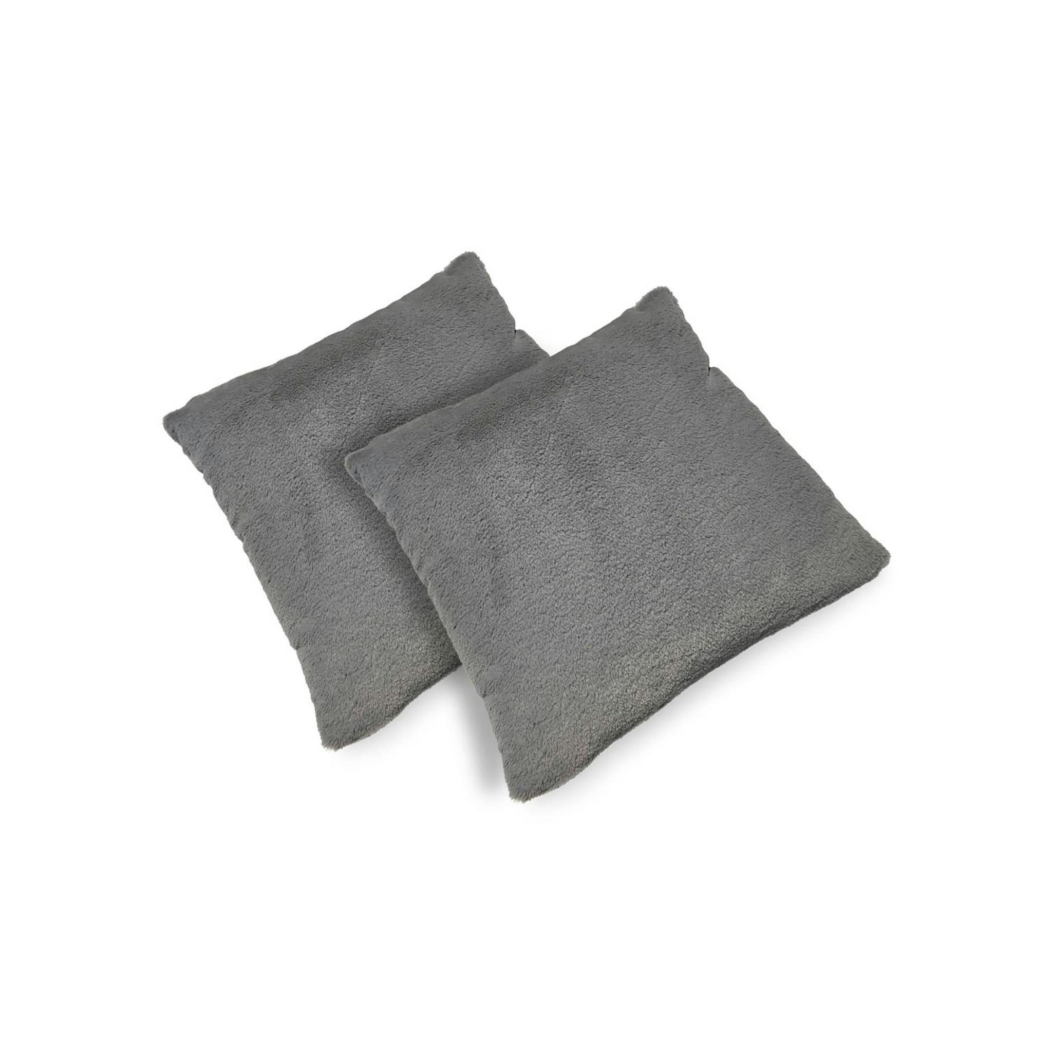 LAPONIE - Coussin gris foncé garnis fausse fourrure 40x40cm (lot de 2)