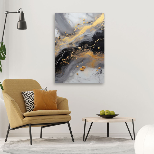 Feeby Obraz na płótnie, Abstrakcja Marmur Złoty Czarny 40x60