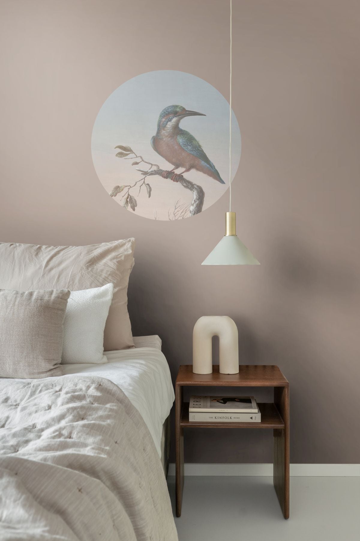 ESTAhome zelfklevende behangcirkel ijsvogel op tak avondrood - Ø 70 cm - 158993