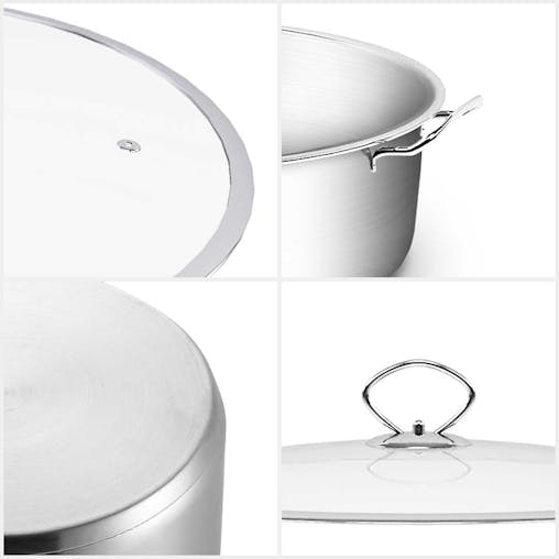 SOGA 28cm Stainless Steel Saucepan Sauce pan with Glass Lid and Helper Handle Triple Ply Base Cookware