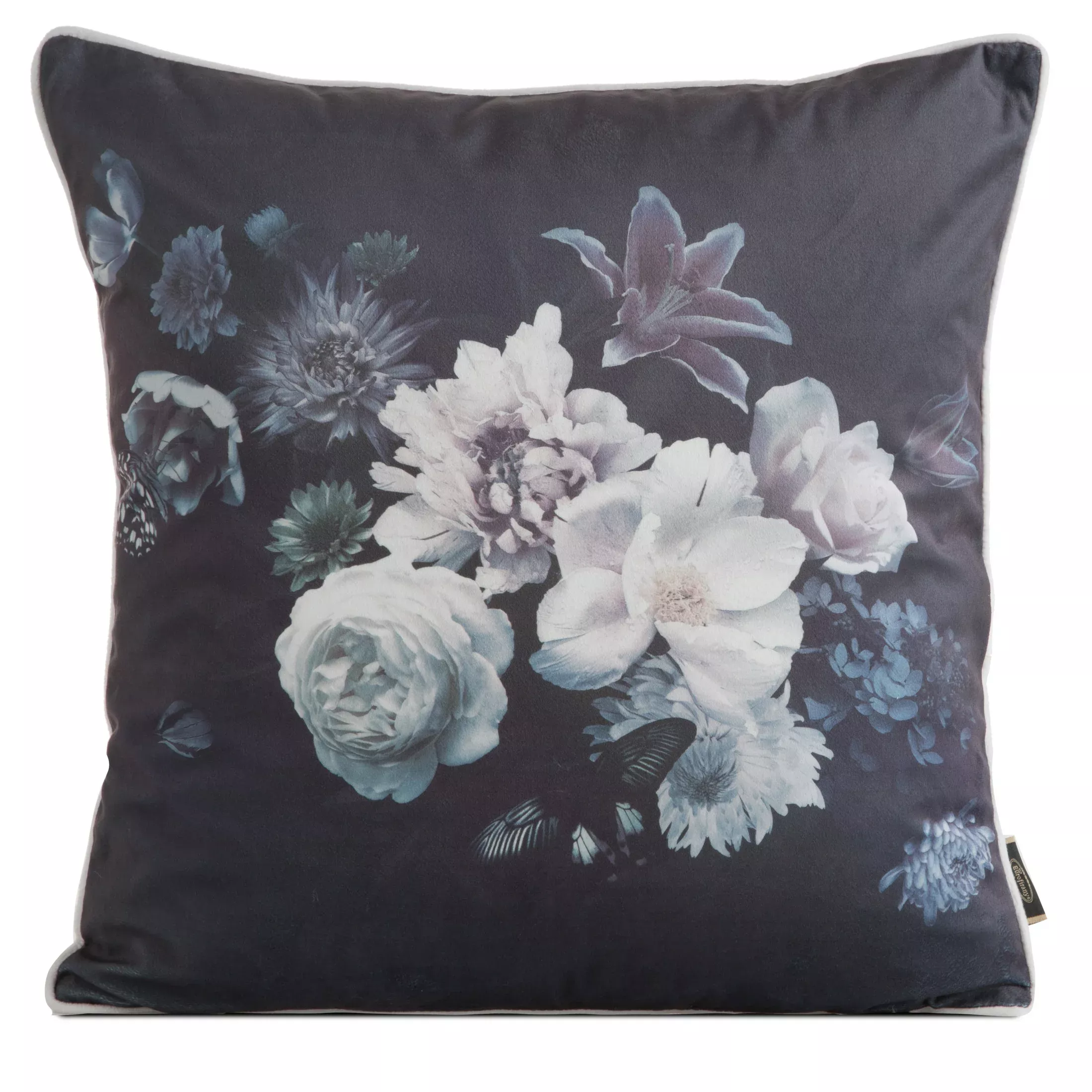 Poszewka na poduszkę 45x45 cm welwetowa, czarno fioletowa, dwustronna z motywem kwiatów VELVET 133 Eurofirany Premium