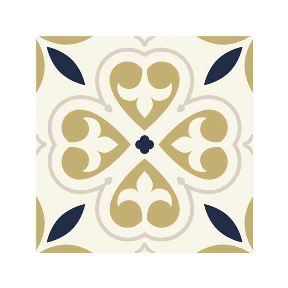 - 6 stickers carreaux de ciment beige or et bleu 15x15cm