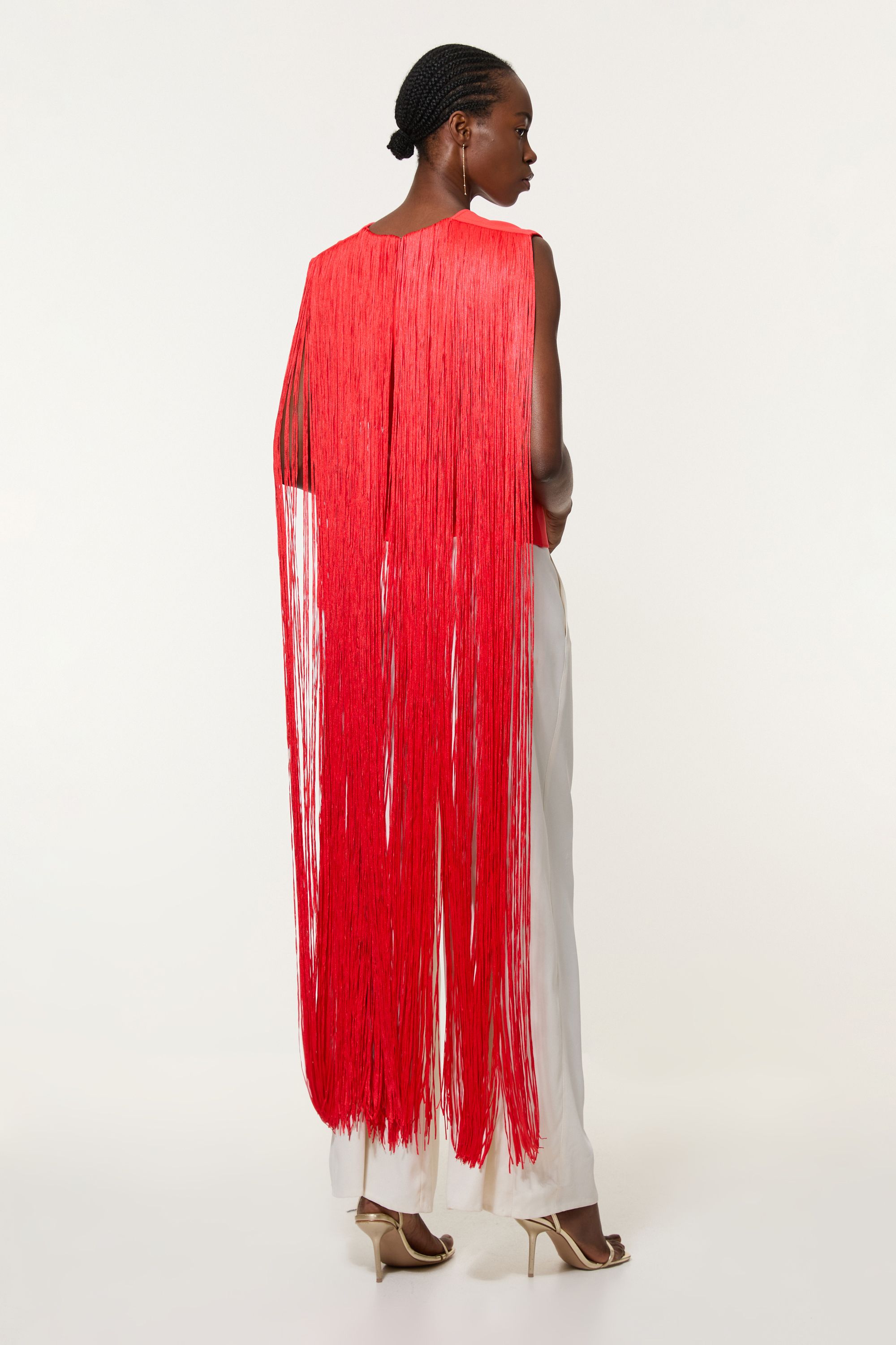 KarenMillen Figure Form Bandage Knit Long Tassel Cape Top