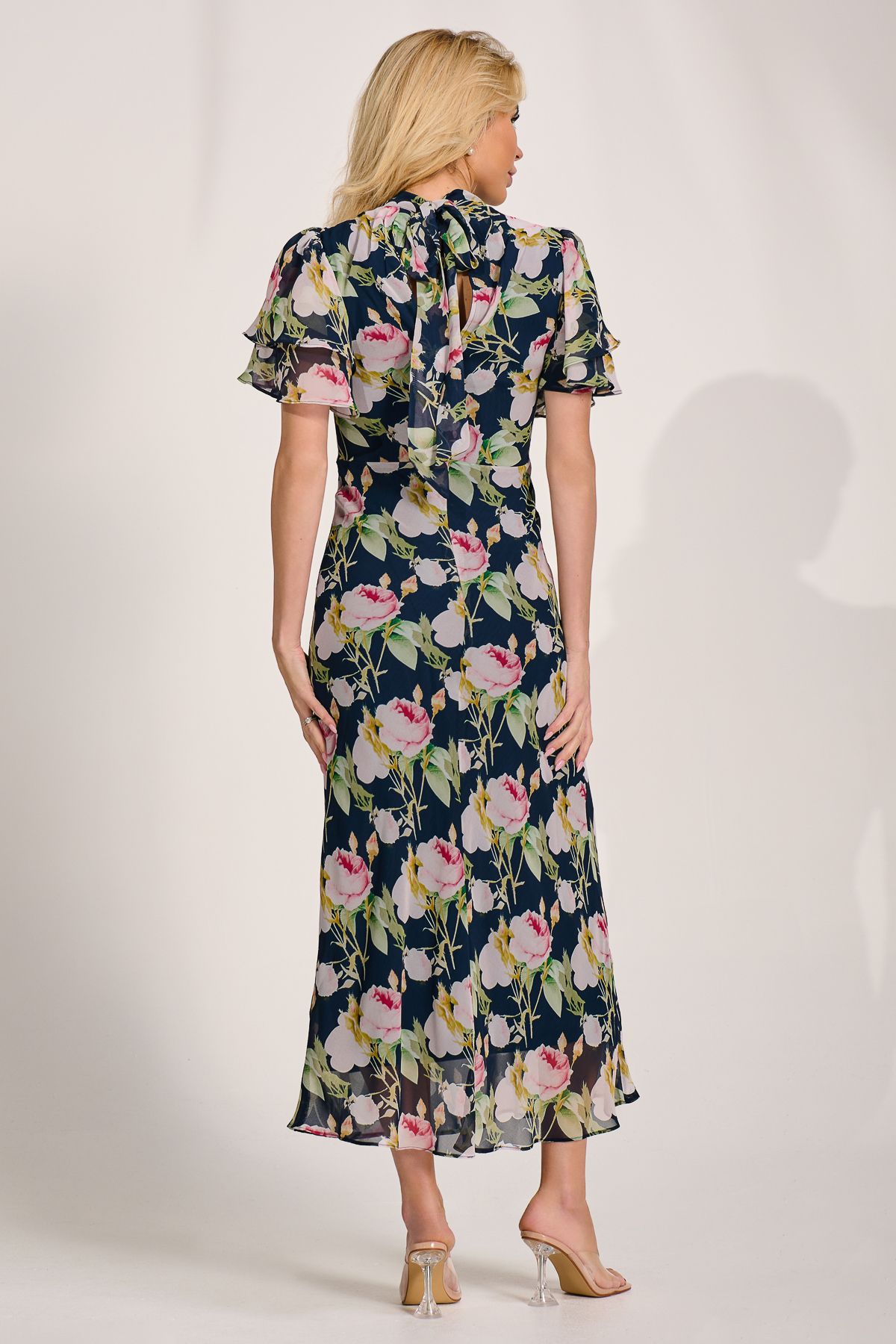 Jolie Moi High Neck Angel Sleeve Chiffon Maxi Dress